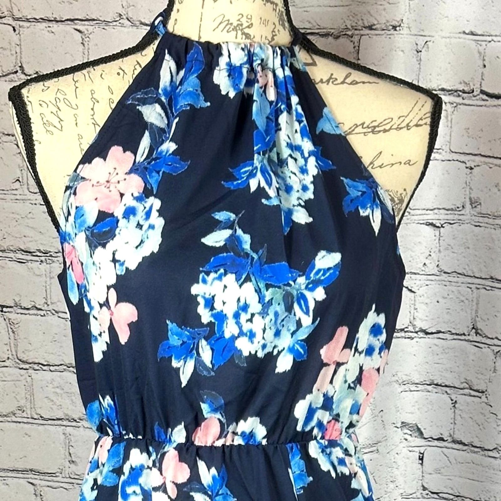Other Floral Halter Split Maxi Dress In Navy By Miss Floral L Size L / US 10 / IT 46 - 14 Thumbnail