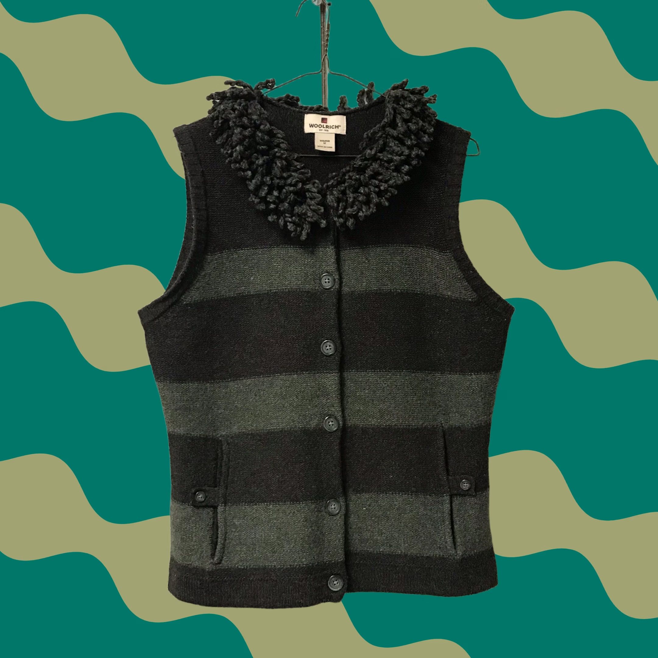 Vintage VINTAGE Woolrich Women Striped Lambswool Knit Fringed Button-Up Sleeveless Vest M Green Womens Size M / US 6-8 / IT 42-44 - 1 Thumbnail