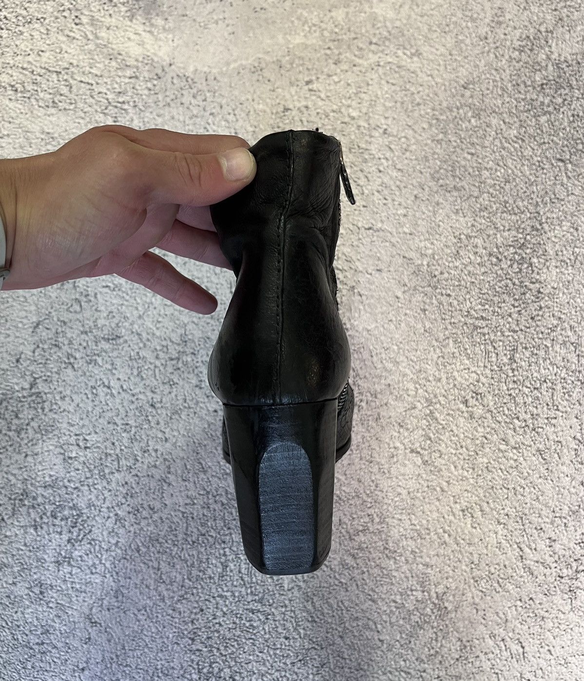 A.S.98 AS.98 Black Textured Leather Block Heel Boots Size 40 Size US 10 / IT 40 - 11 Thumbnail