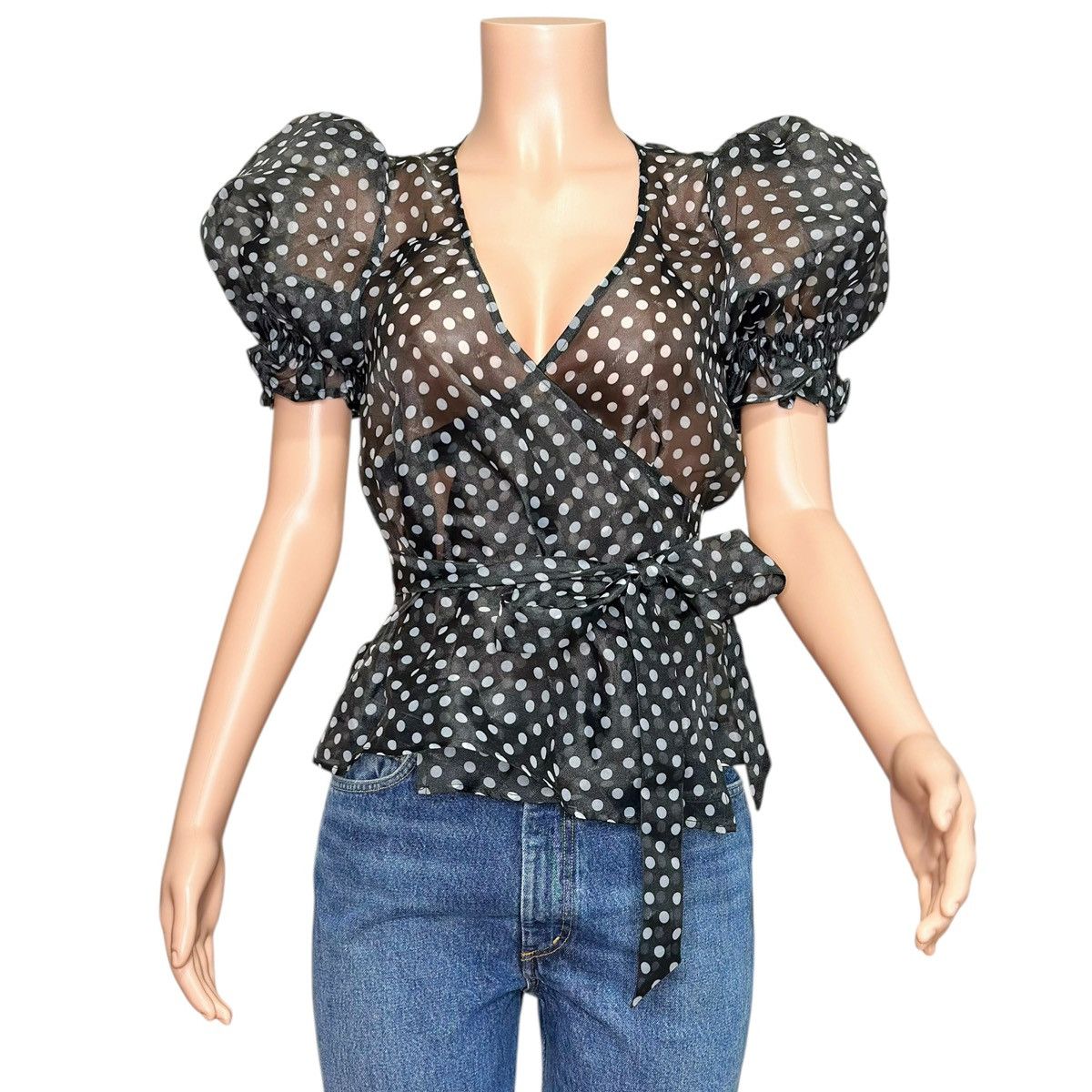 Selkie NEW SELKIE Cloud 9 Organza Wrap Blouse, Black Spot, XS Size XS / US 0-2 / IT 36-38 - 4 Thumbnail