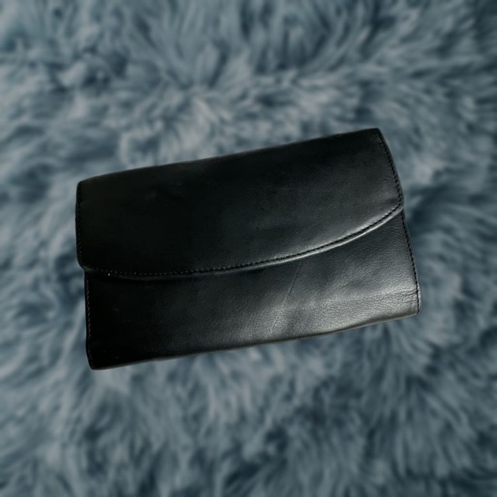 Vintage Black Leather Wallet Unisex Genuine Tri Gold Women’s Men’s Wallet Size ONE SIZE - 1 Thumbnail