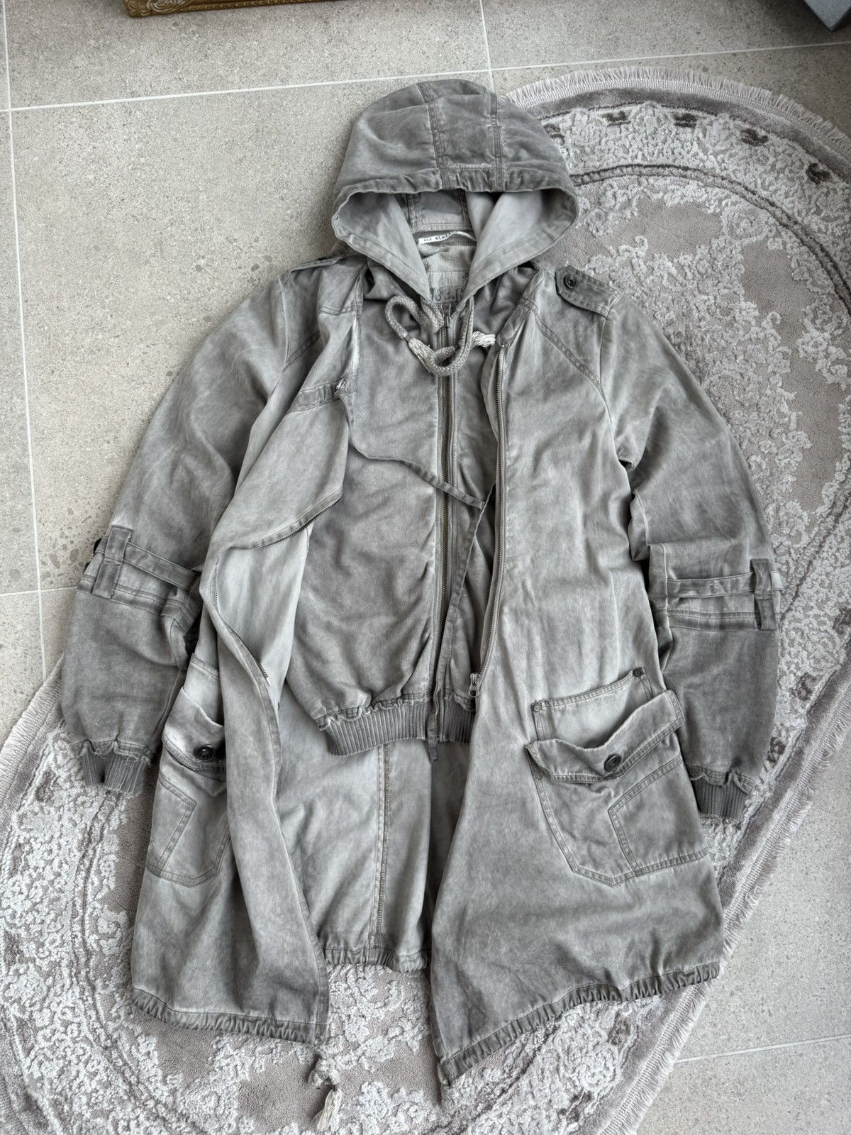 Japanese Brand Archival Faded Grey Longline Parka Hoodie Avant-Garde Style Size US S / EU 44-46 / 1 - 7 Thumbnail
