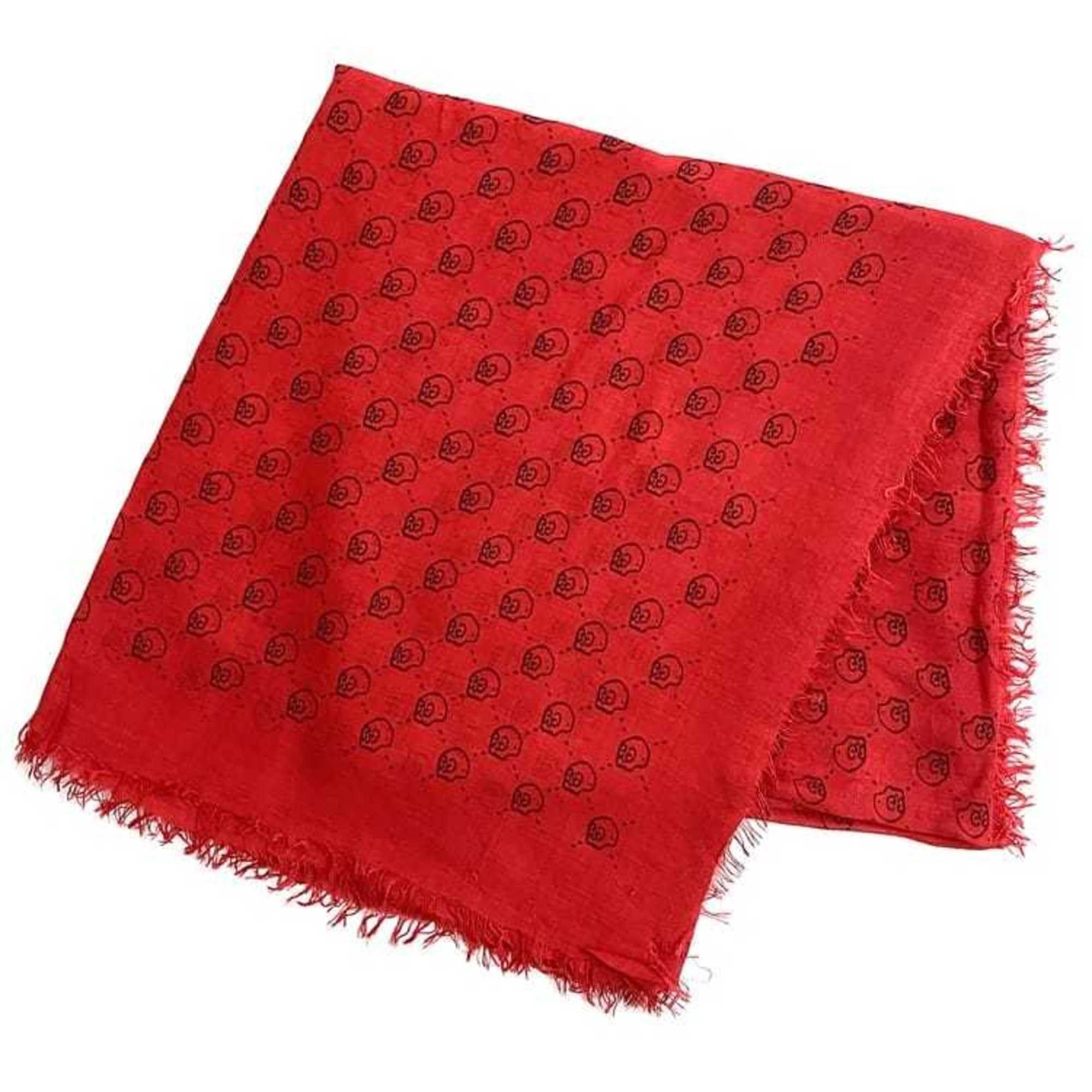 Gucci Gucci scarf ec-22489 red ghost 453225 silk cotton GUCCI skull GG women's fashion pattern Size ONE SIZE - 1 Thumbnail