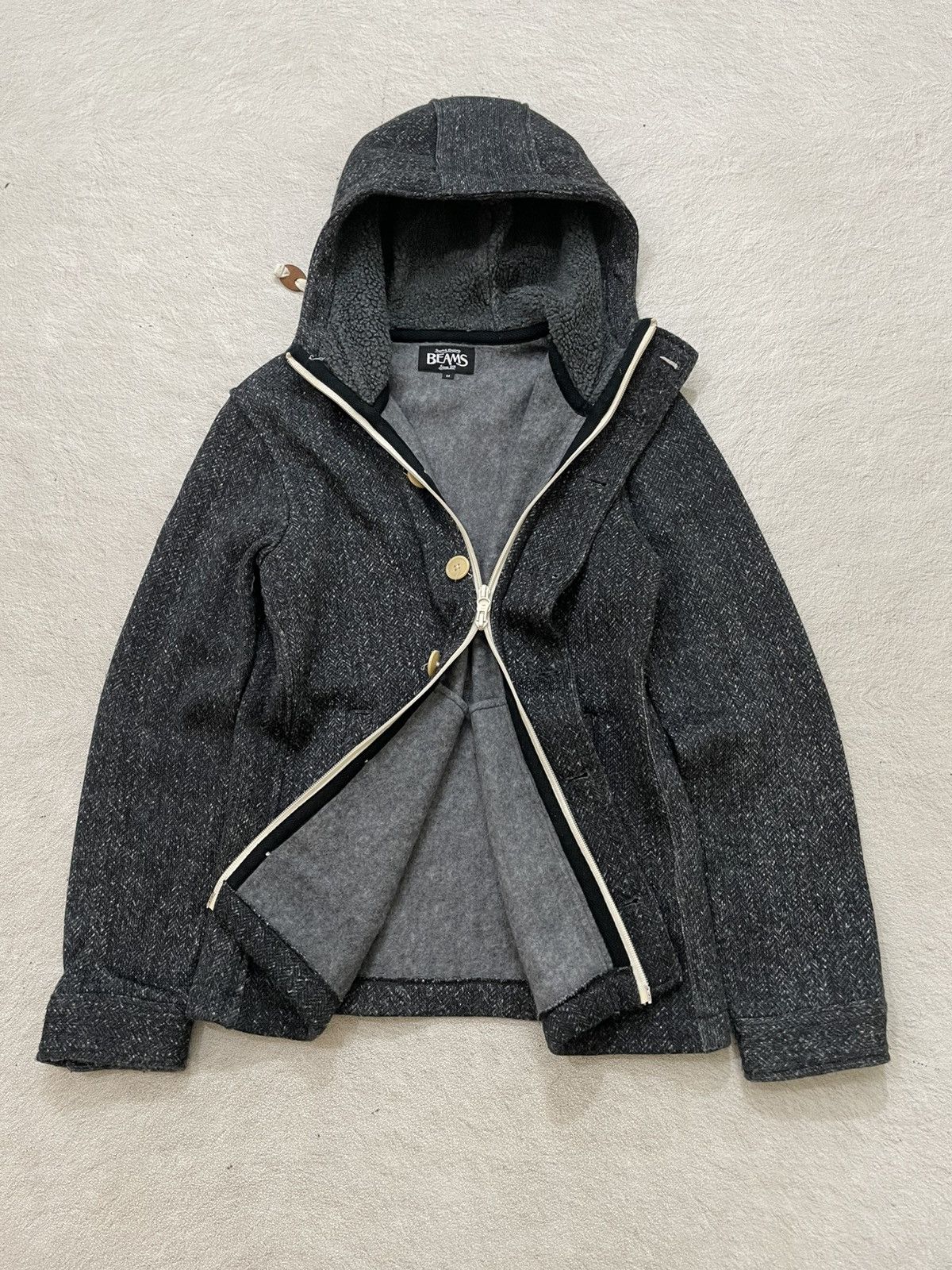 If Six Was Nine 2000s Japan Wool Hooded Button Jacket Herringbone Y2K Size US M / EU 48-50 / 2 - 7 Thumbnail