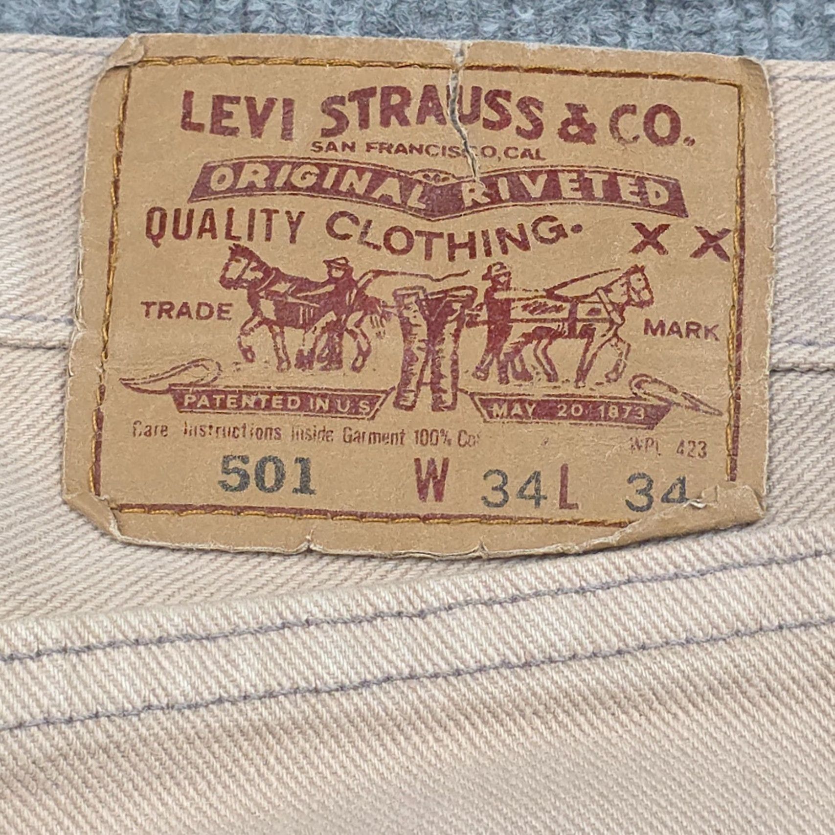 Levi's VINTAGE Levi's 501 Jeans Men's 34 x 34 Beige Made USA Faded - Levi's 501 Series Jeans, 32x30 Inseam, Regular Fit, USA 5-Pocket Denim Shirt? Size US 32 / EU 48 - 6 Thumbnail