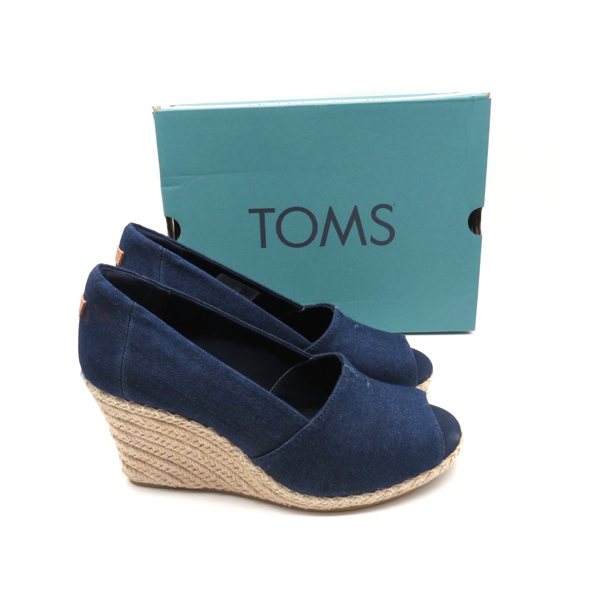 Toms Toms Michelle Navy Dark Denim Wedge Peep-Toe Shoes Size 7.5 Size US 7.5 / IT 37.5 - 1 Thumbnail