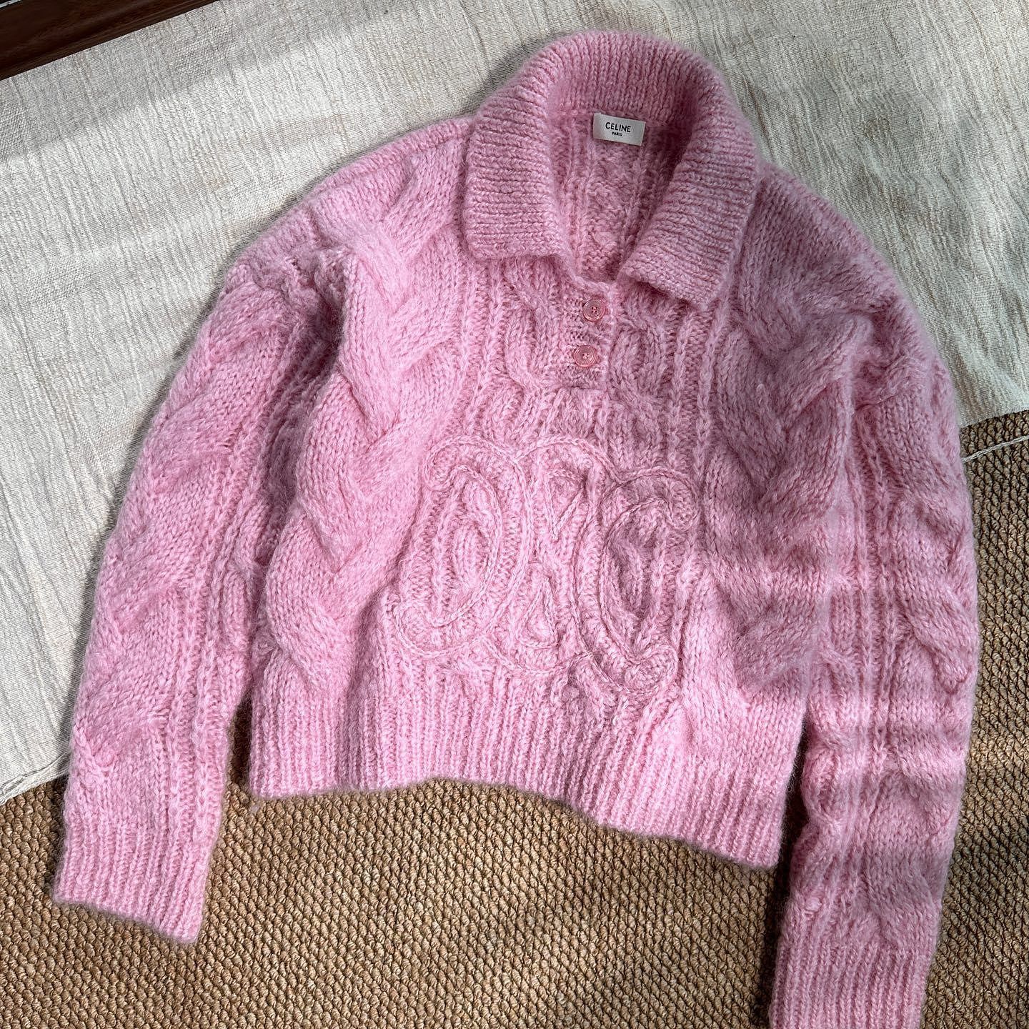 Celine Celine Pink Mohair Knit Polo Sweater M Size M / US 6-8 / IT 42-44 - 1 Thumbnail