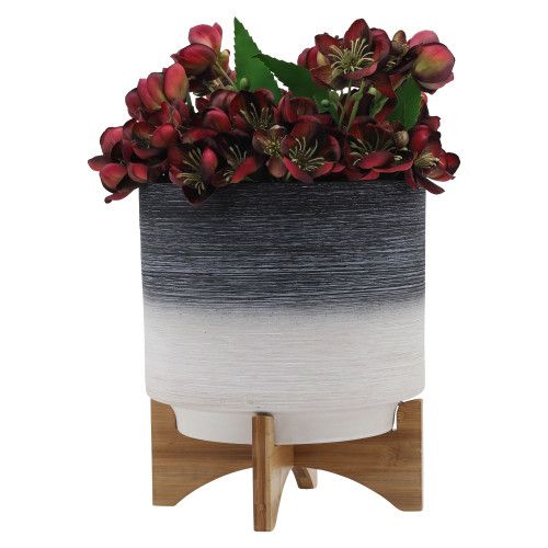 Designer × Homemade CERAMIC 10" PLANTER ON WOODEN STAND, GRAY Size US L / EU 52-54 / 3 - 4 Thumbnail
