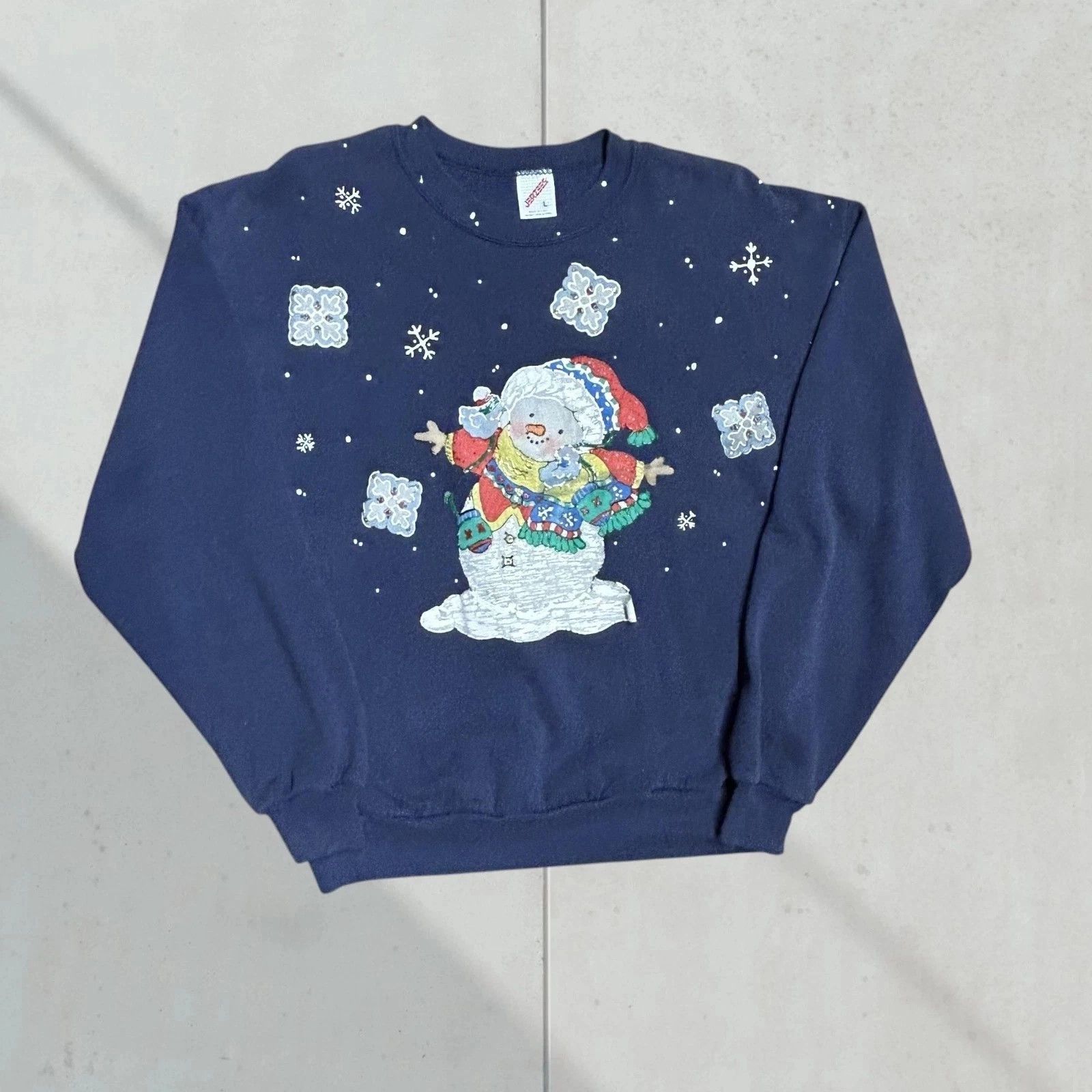 Jerzees Vintage 90's Blue Jerzees Christmas Winter Sweatshirt Snowma Size US L / EU 52-54 / 3 - 1 Thumbnail