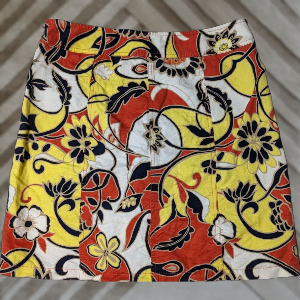 Ann Taylor ANN TAYLOR LINEN Blend Women Size 8 Orange Floral Skirt Short Pleated With Pockets Size 30" / US 8 / IT 44 - 1 Thumbnail