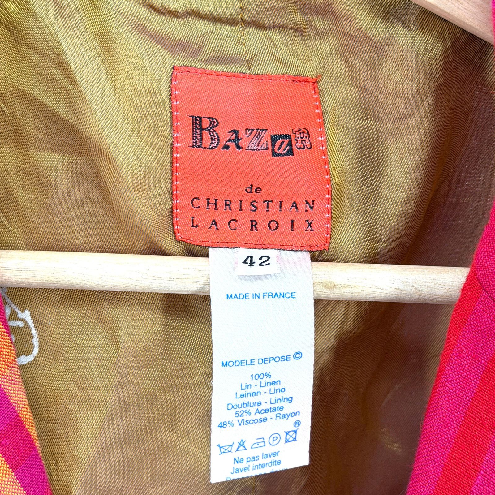 Christian Lacroix Vintage 90s Red Yellow Plaid 100% Linen Crop Jacket Size M / US 6-8 / IT 42-44 - 8 Thumbnail