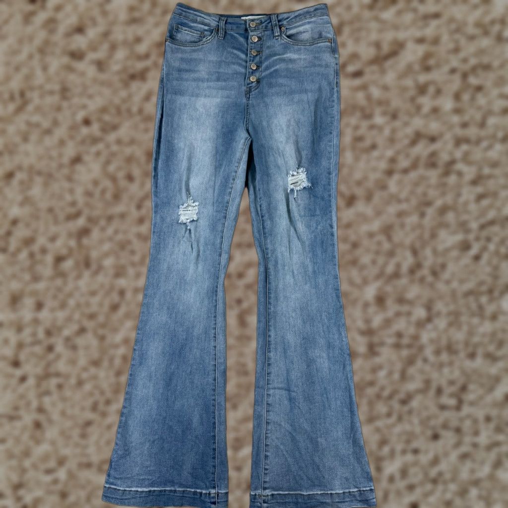 Vintage VINTAGE YMI Jeans Womens 13 Blue Denim Flared High Rise Distressed 26x32.5 Brown? Size 34" / US 12 / IT 48 - 1 Thumbnail