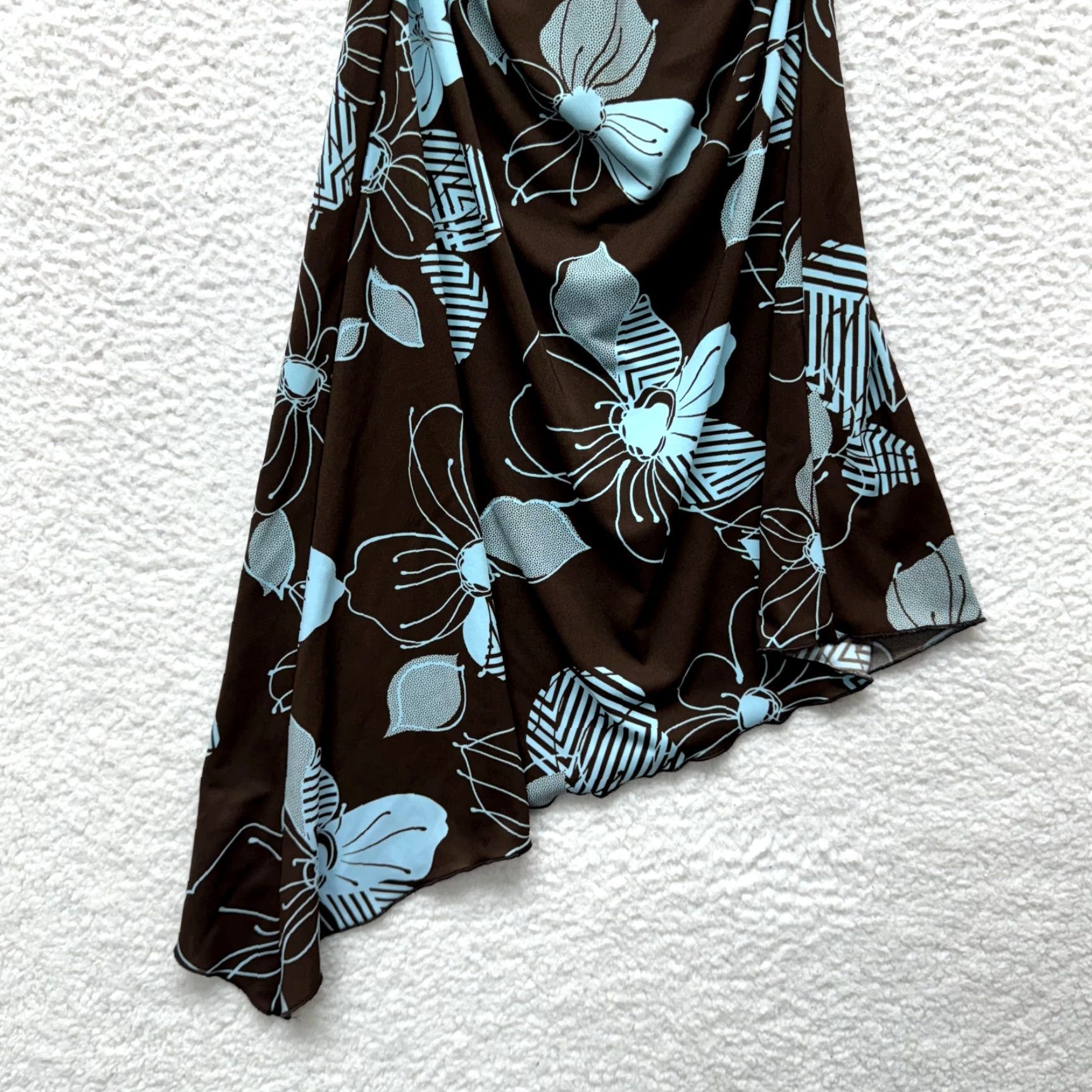 Vintage VINTAGE 90s Y2K Fairy Grunge Halter Dress S/M City Triangles Brown Blue Floral Shirt Dresses Womens Size S / US 4 / IT 40 - 4 Thumbnail