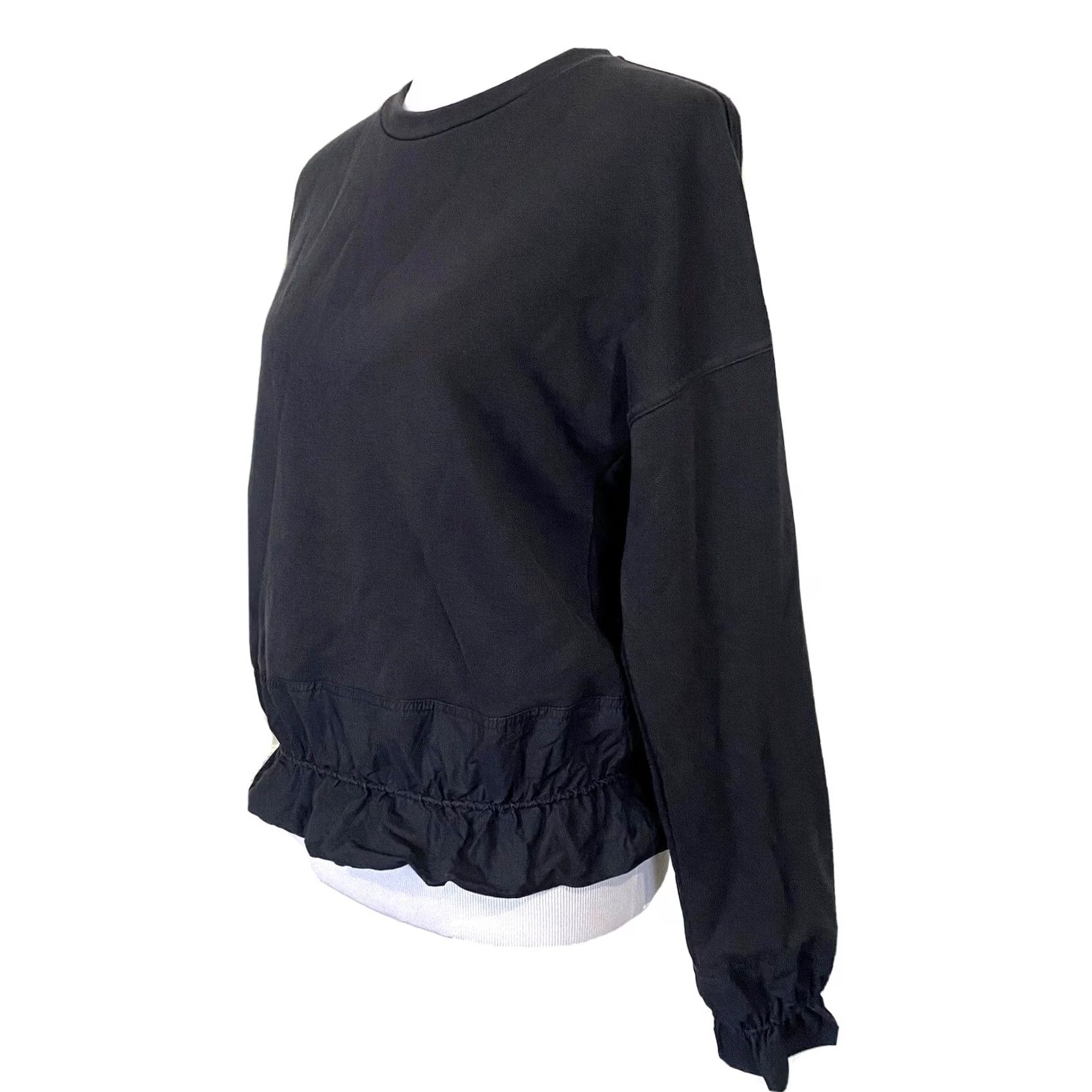 Cos COS Sweatshirt Top Women's XS Black Cinched Hem & Cuffs Ruffle Pullover Crew Neck Knit Size XS / US 0-2 / IT 36-38 - 2 Thumbnail