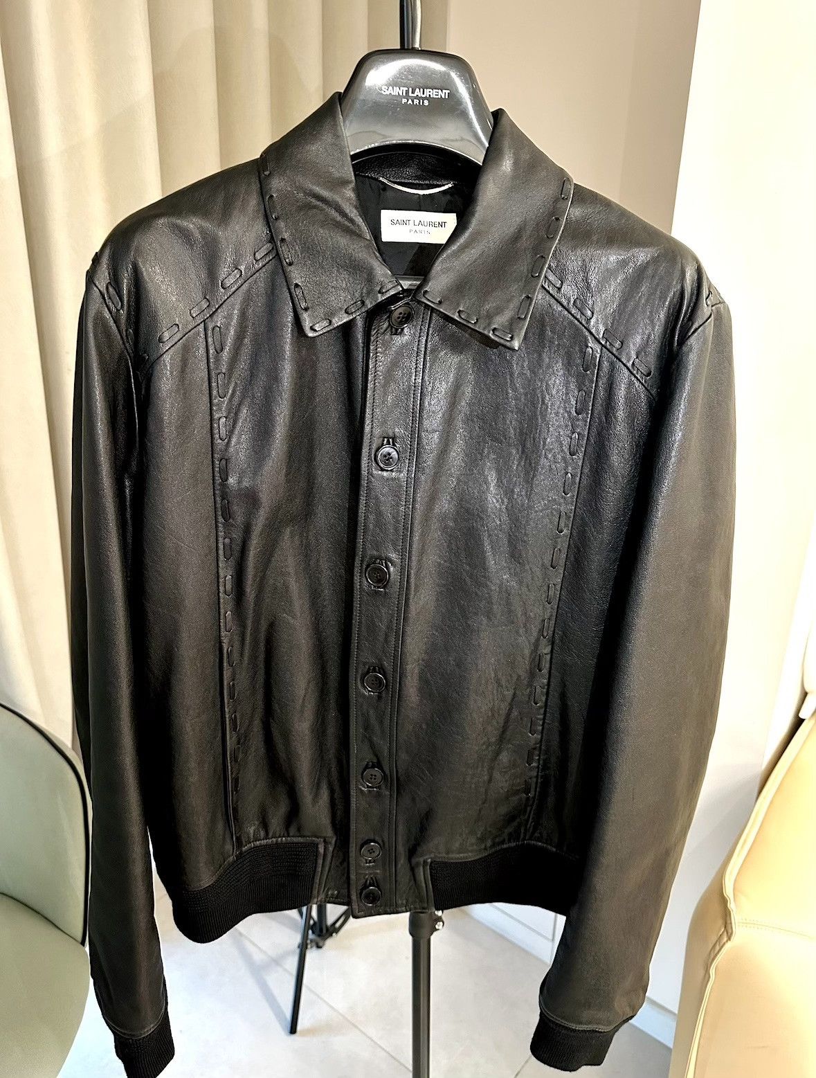 Saint Laurent Paris Saint Laurent Leather Jacket with Lapel Size US L / EU 52-54 / 3 - 1 Thumbnail