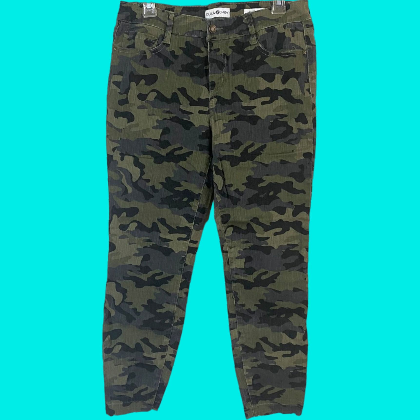 Vintage Black Daisy Billie Skinny Camouflage Jeans Womens 30 Army Green Mid-Rise Raw Hem Size 30" / US 8 / IT 44 - 1 Thumbnail
