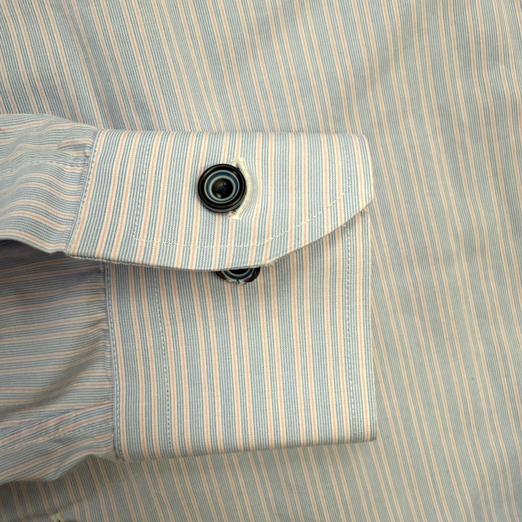 Eton ETON Shirt Mens 17 Slim Blue Striped Poplin Cotton Dress Spread Collar Long Sleeve Button Up Regular Fit Size 46R - 5 Thumbnail