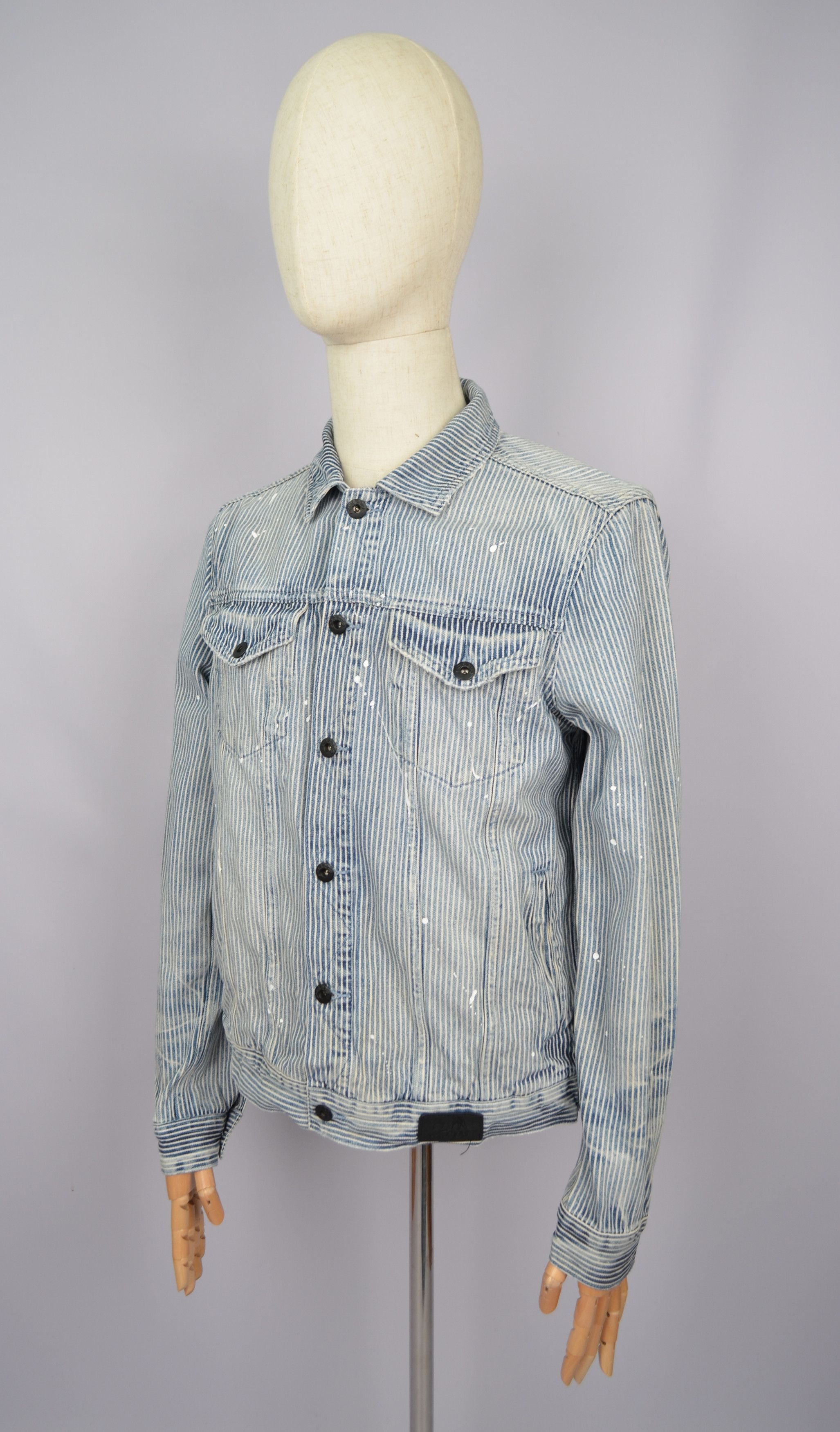 Designer × Prps PRPS Hickory Paint-Splattered Stripe Denim Jacket Sz M RARE Size US M / EU 48-50 / 2 - 7 Thumbnail