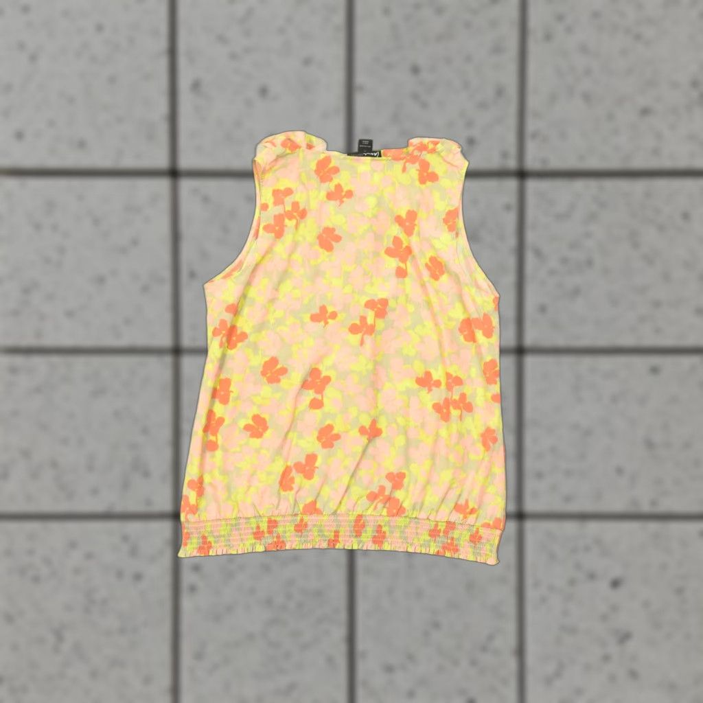 Vintage Lane Bryant Blouse Women Plus Size 22 Floral Sleeveless Ruffle Neck Pink SMocked Hem Adjustable Pullover Casual Summer Spring Short Sleeve? Size 3XL / US 20-22 - 1 Thumbnail