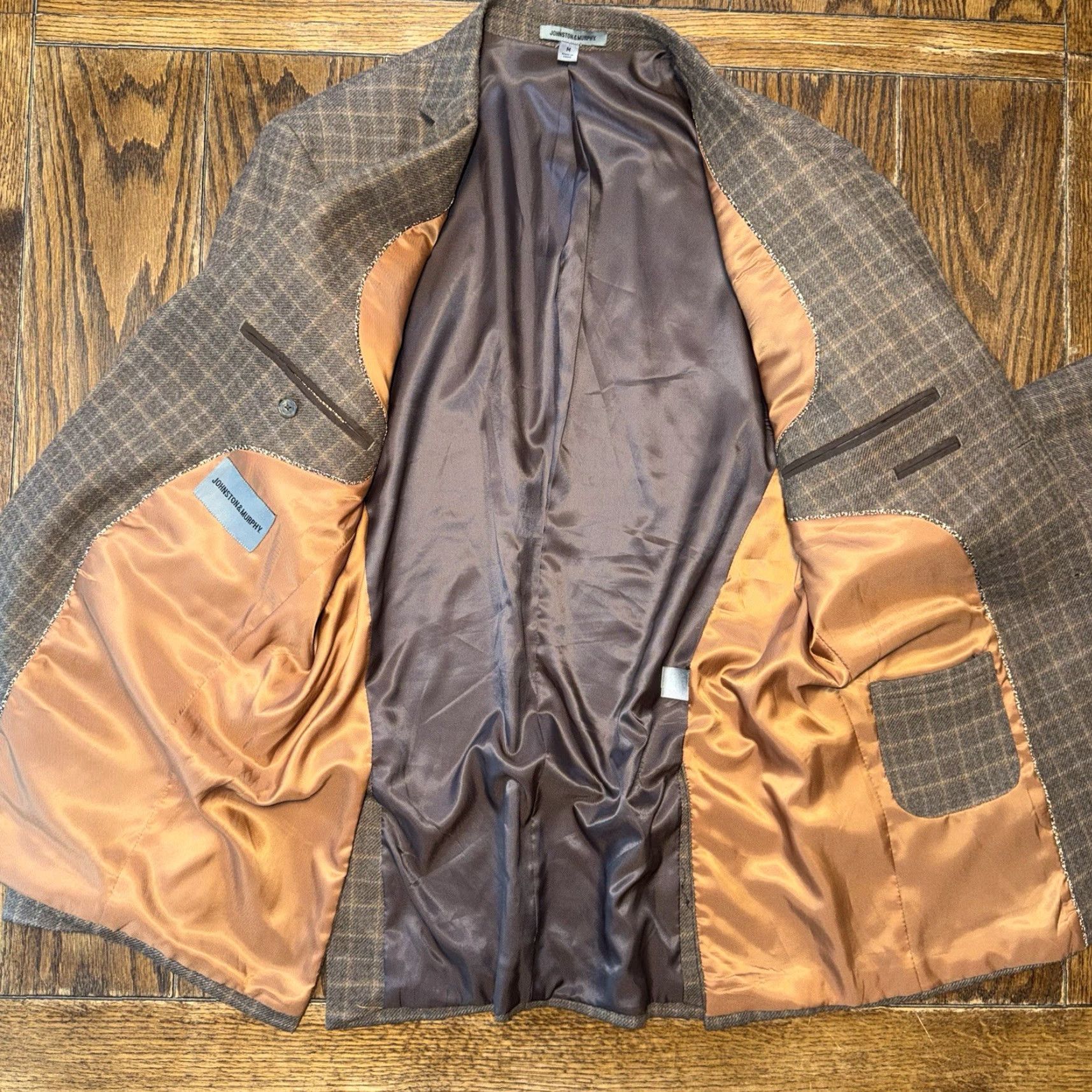 Johnston & Murphy Johnston & Murphy Mens Blazer Medium Brown Plaid Wool Sport Coat Jacket 3 Button Size 40R - 4 Thumbnail