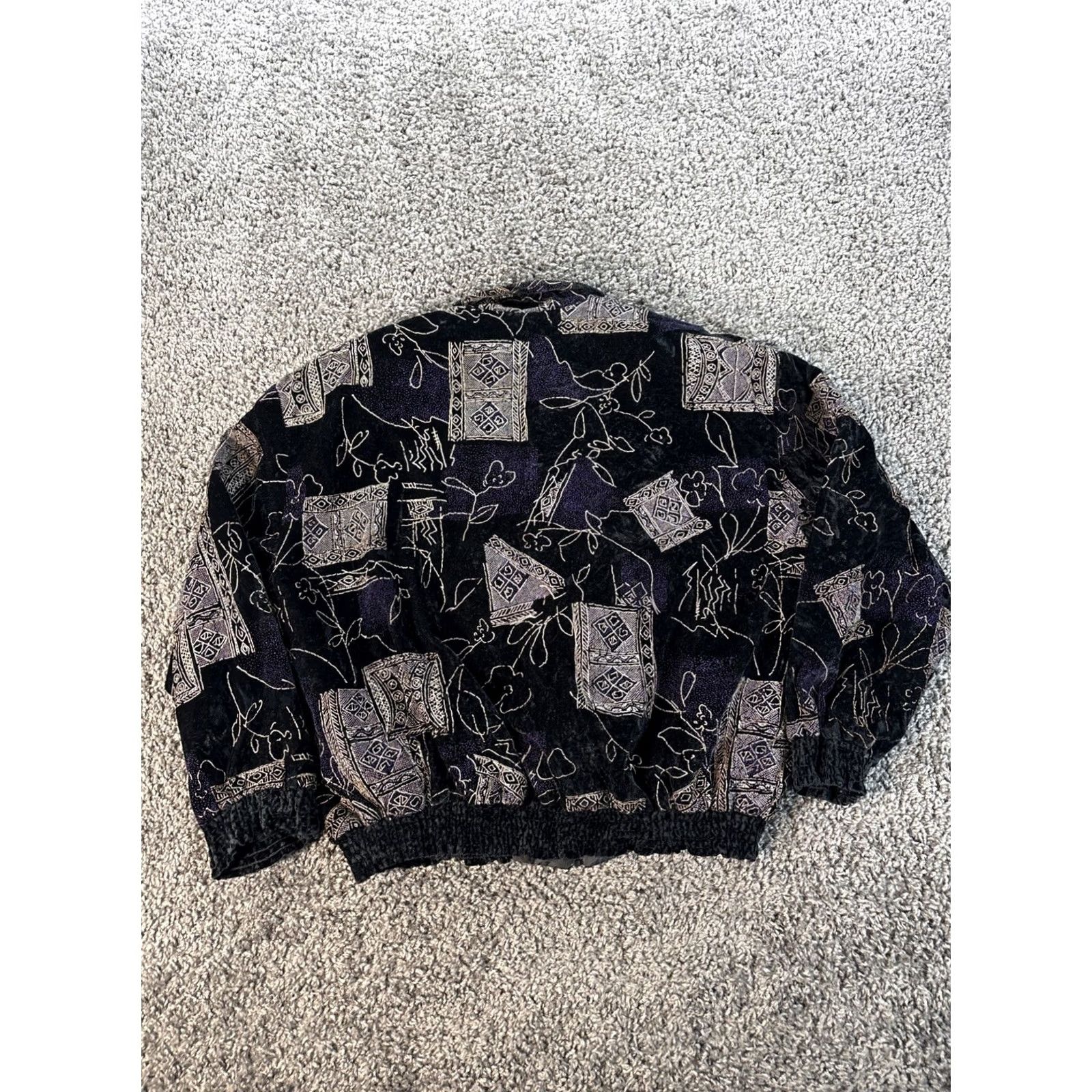 Velvet VINTAGE Gantos Jacket Womens L Black Bomber Velvet Abstract Cosby Psychedelic 90s Size L / US 10 / IT 46 - 5 Thumbnail