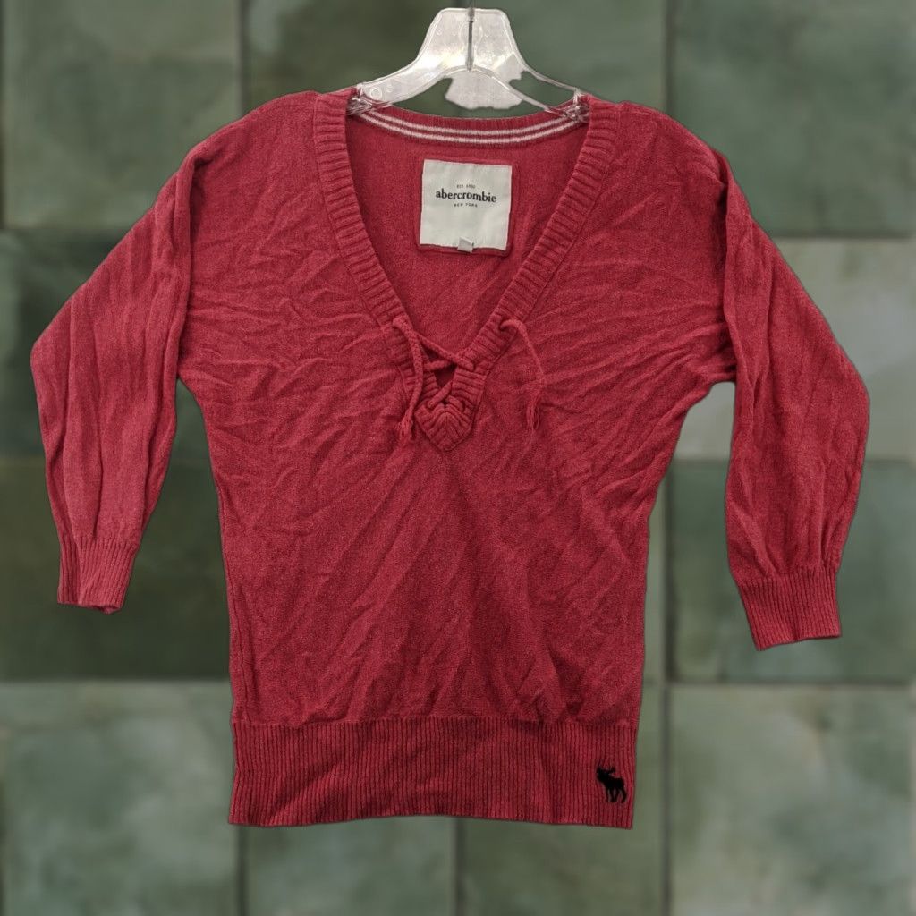 Abercrombie & Fitch Abercrombie & Fitch Blouse Junior Peasant XL Pink Print V-Neck Size XL / US 12-14 / IT 48-50 - 1 Thumbnail