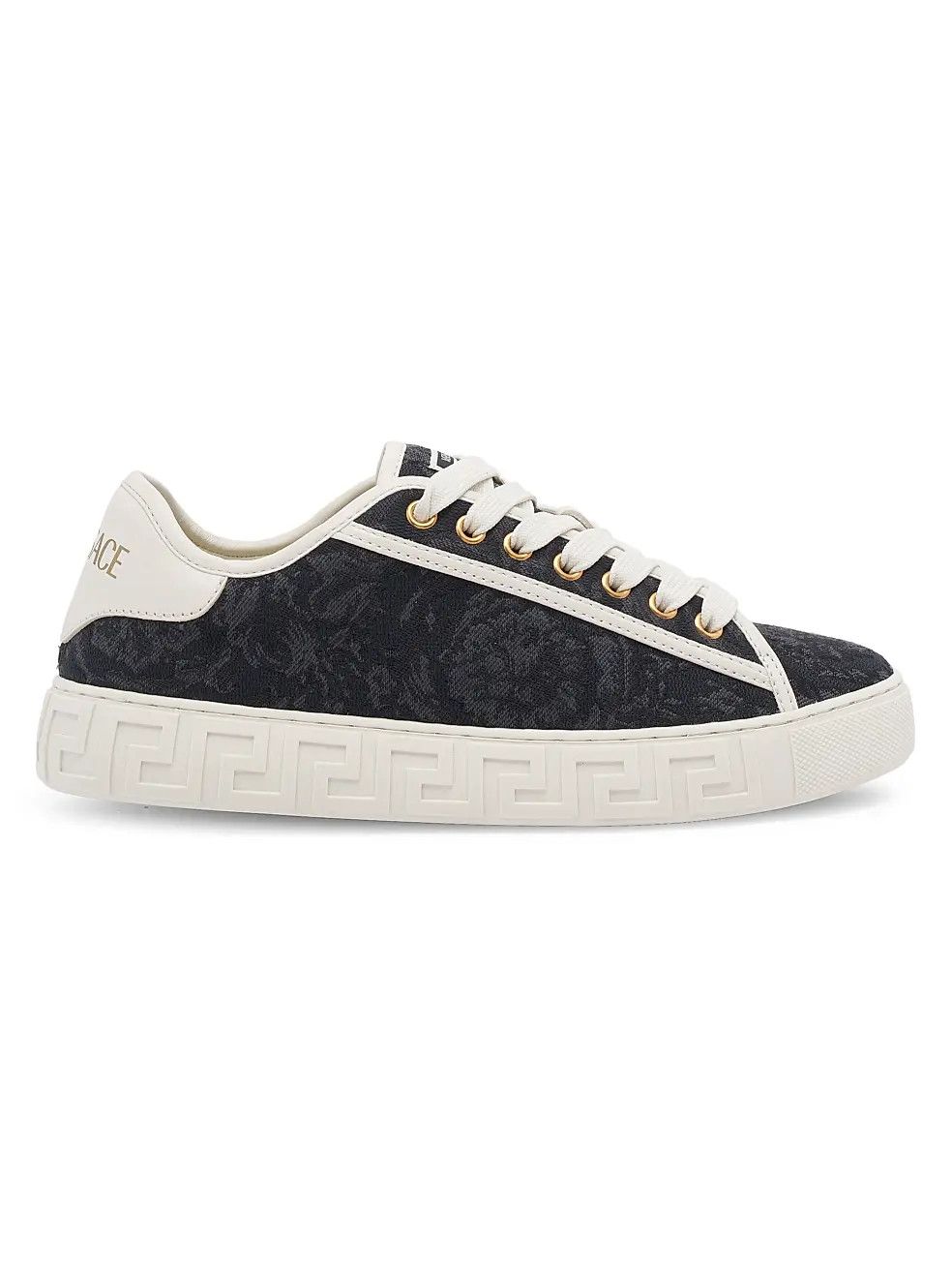 Versace os11x0326 Jacquard Leather-Trimmed Sneakers in Black/White Size US 8 / EU 41 - 1 Thumbnail