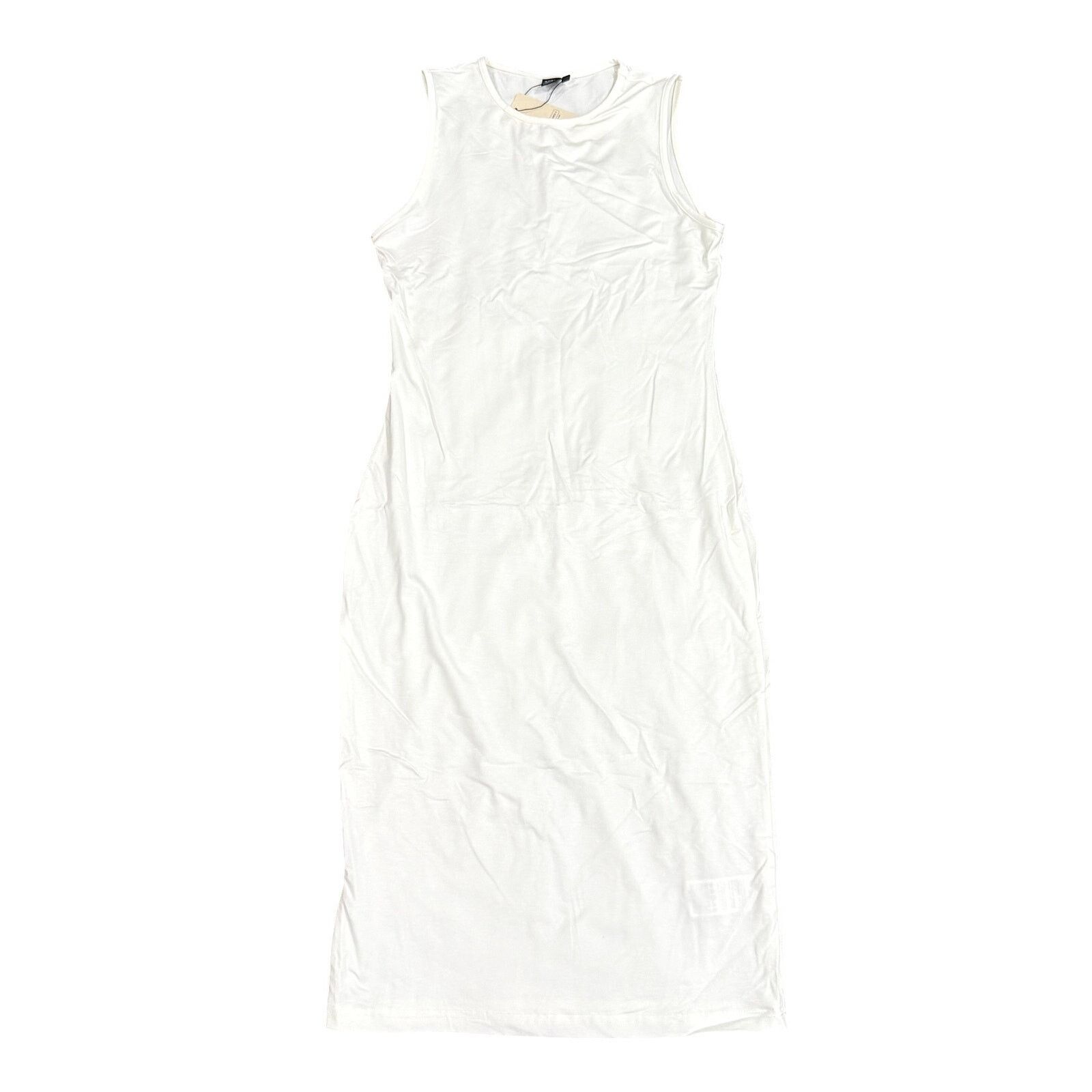 knee length dresses for ladies Shein White Sleeveless Open Back Maxi Dress With Side Split