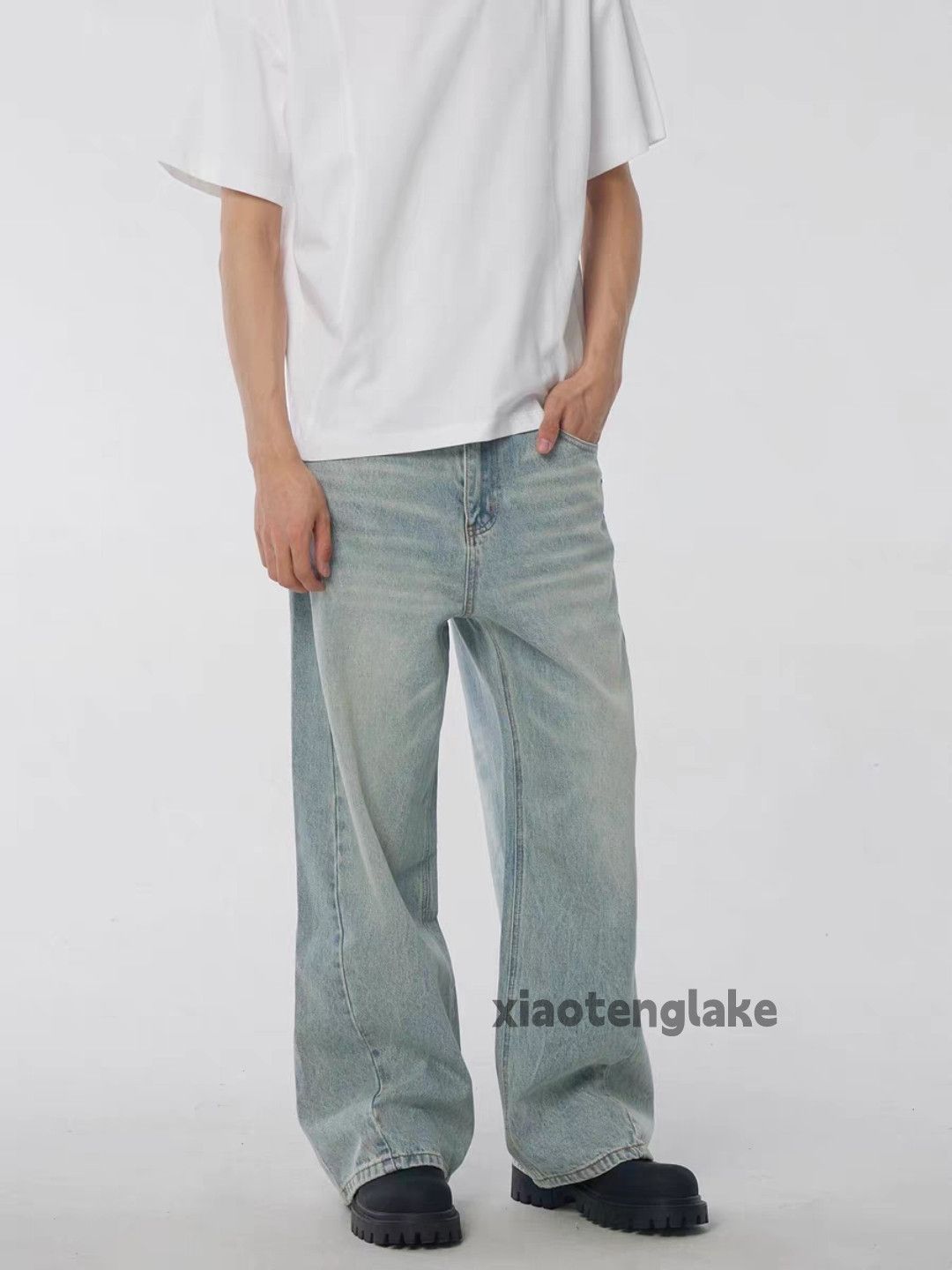 Jean × Vintage washed faded patchwork yuppie loose baggy jeans Size US 33 - 5 Thumbnail