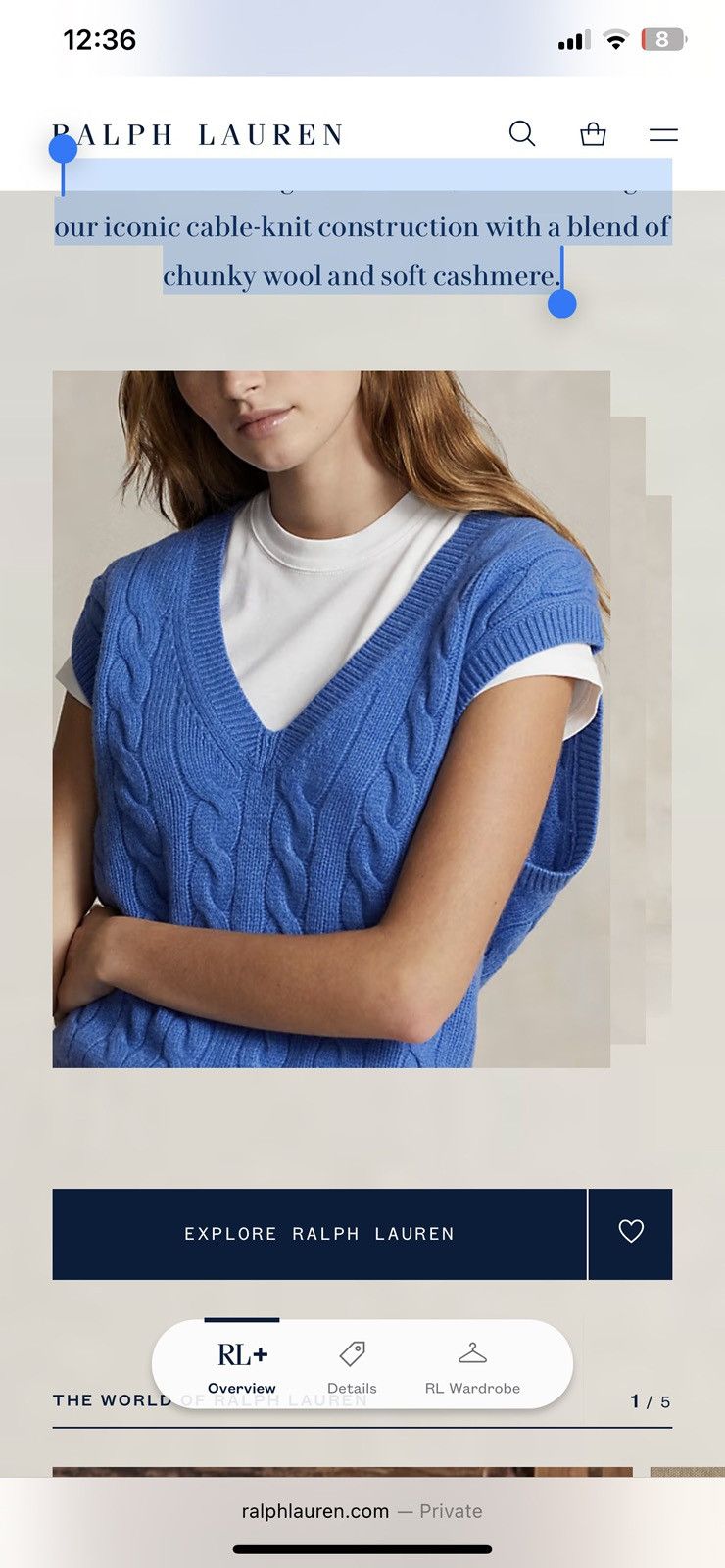 Polo Ralph Lauren NWT cable knit bright blue boxy vest sweater Size XL / US 12-14 / IT 48-50 - 12 Thumbnail