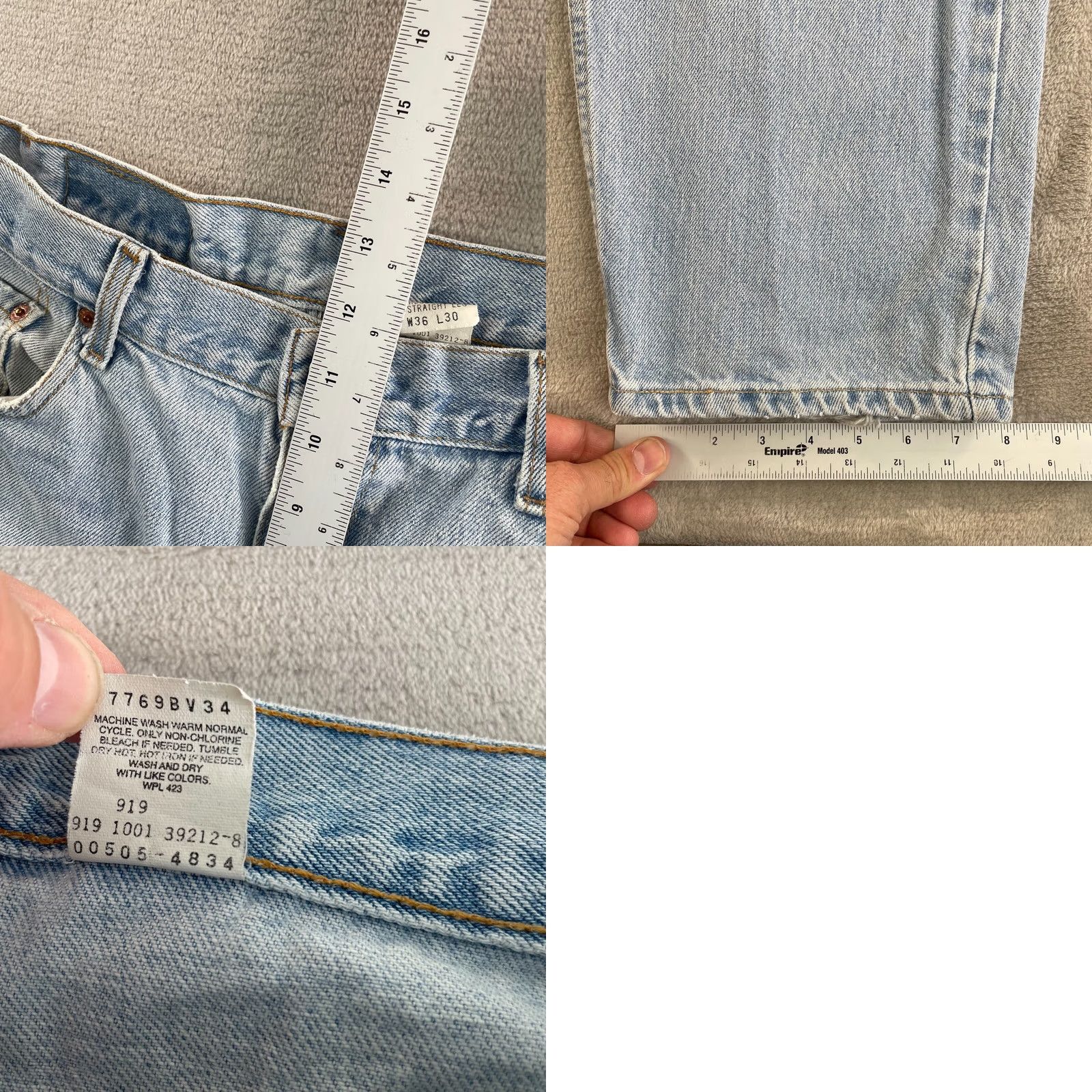 Levi's VINTAGE Levi's 505 Jeans Mens 34x30 Light Blue Straight Distressed Denim 5-Pocket USA 90s Mens Size US 34 / EU 50 - 9 Thumbnail