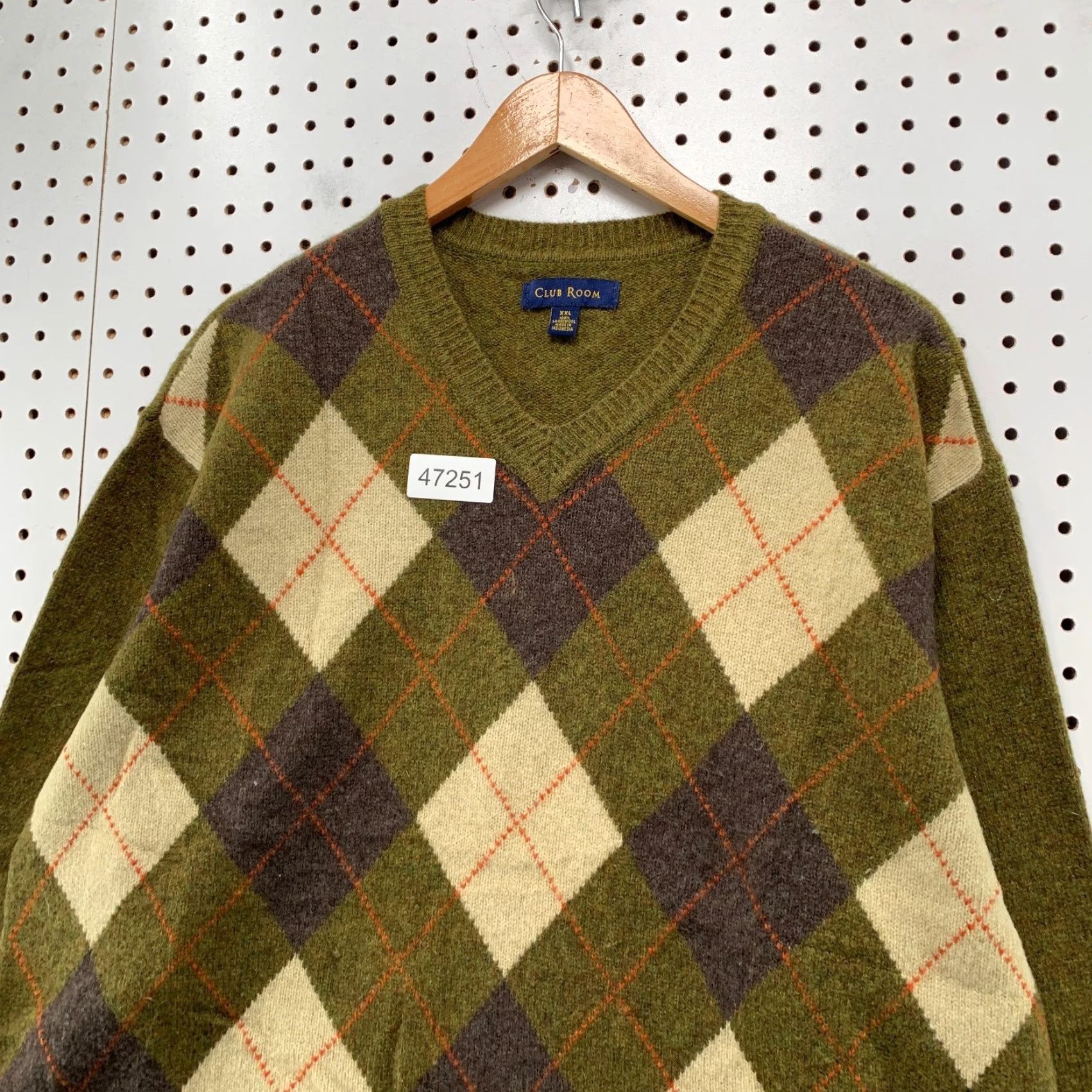 Club Room Club Room Mens Wool Sweater 2XL Green Argyle V-Neck Pullover Knit Wool Warm Winter Casual Mens Size US XXL / EU 58 / 5 - 6 Thumbnail