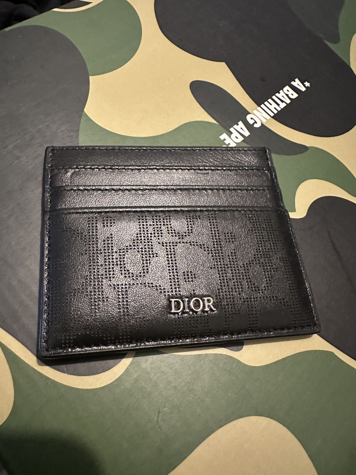 image of Dior ‘Oblique Galaxy’ Leather Card Holder in Black, Men's