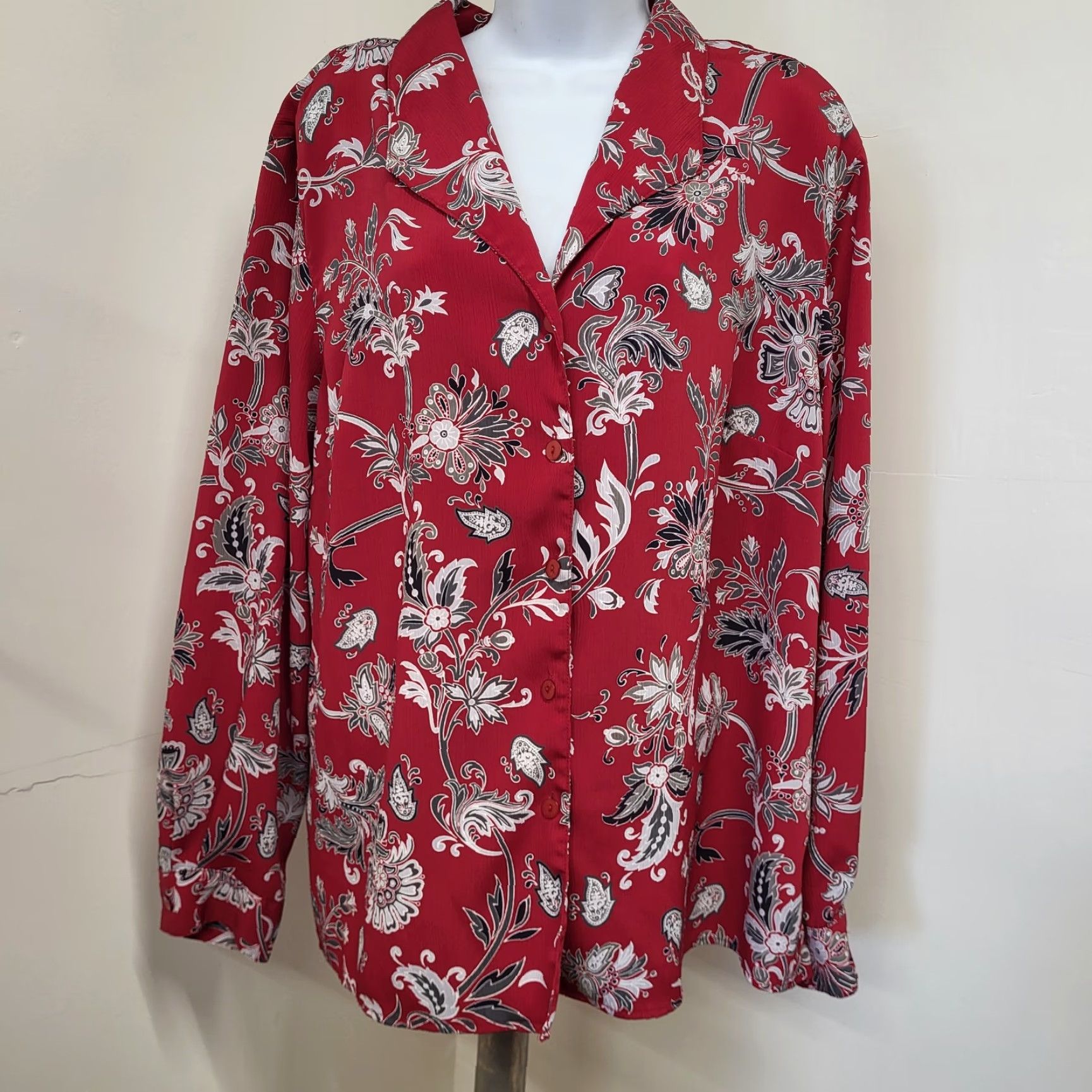 Vintage Alfred Dunner Top Woman's 18W Floral Paisley Black Long Sleeve Blouse Shirt Shirt Size XXL / US 16-18 / IT 52-54 - 2 Thumbnail