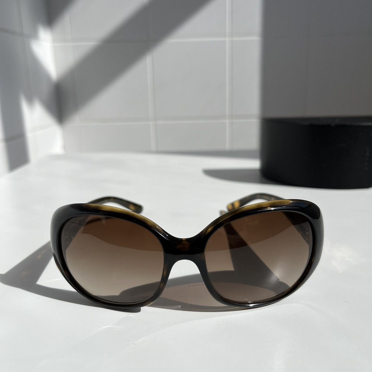 Prada Prada Oval Leopard Sunglasses with Prada triangles SPR 27L Size ONE SIZE - 6 Thumbnail
