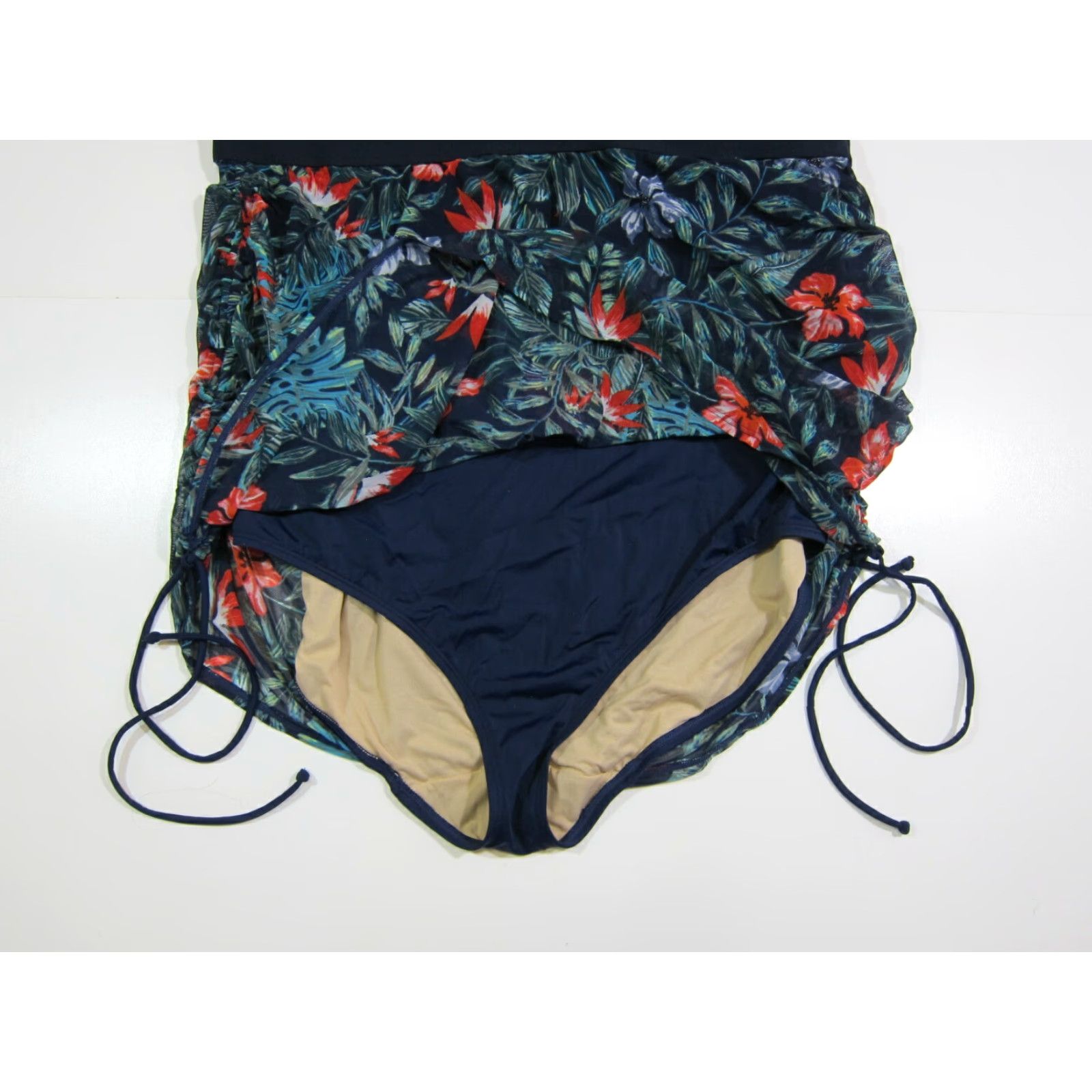 Vintage NWT Cacique Blue Green Floral Lightly Lined One Piece Swimsuit Dress Women 24 Size 4XL / US 24-26 - 6 Thumbnail