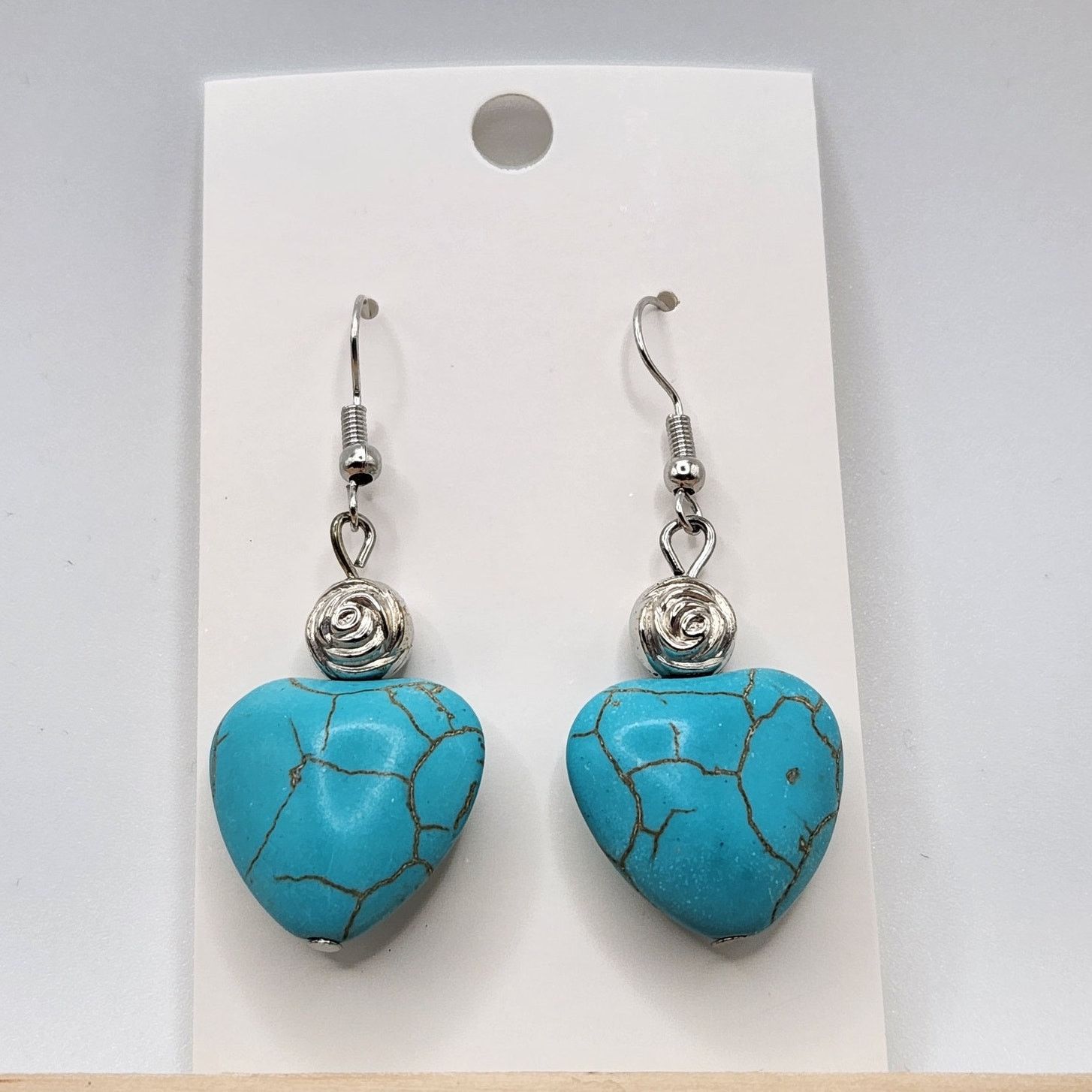 Other Boho Heart Turquoise Mosaic Rose Bead Dangle Earrings Size ONE SIZE - 3 Thumbnail