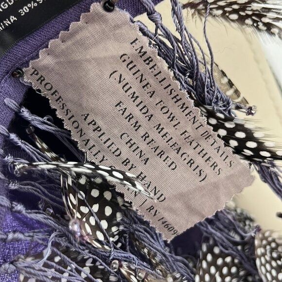 Designer × Handmade Anna Trzebinski Stole with Guinea Fowl Feather Pashmina Feat Size ONE SIZE - 7 Thumbnail