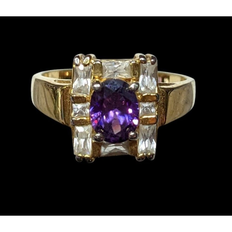 Other Vintage Glam Art Deco Style Gemmed Gold Plated Ring Size ONE SIZE - 1 Thumbnail