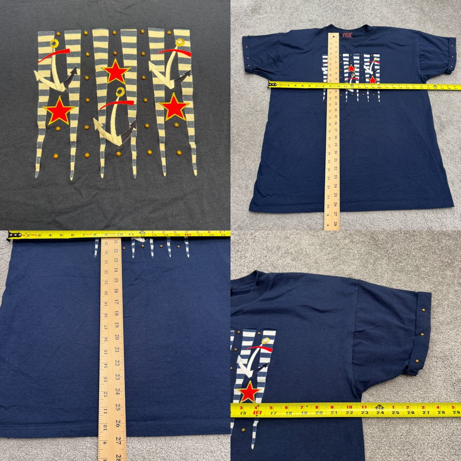 Vintage VINTAGE PCB Navy Blue Short Sleeve Crew Neck T-Shirt Womens Large 90s Nautical Retro Studded Graphic Top Size L / US 10 / IT 46 - 8 Thumbnail
