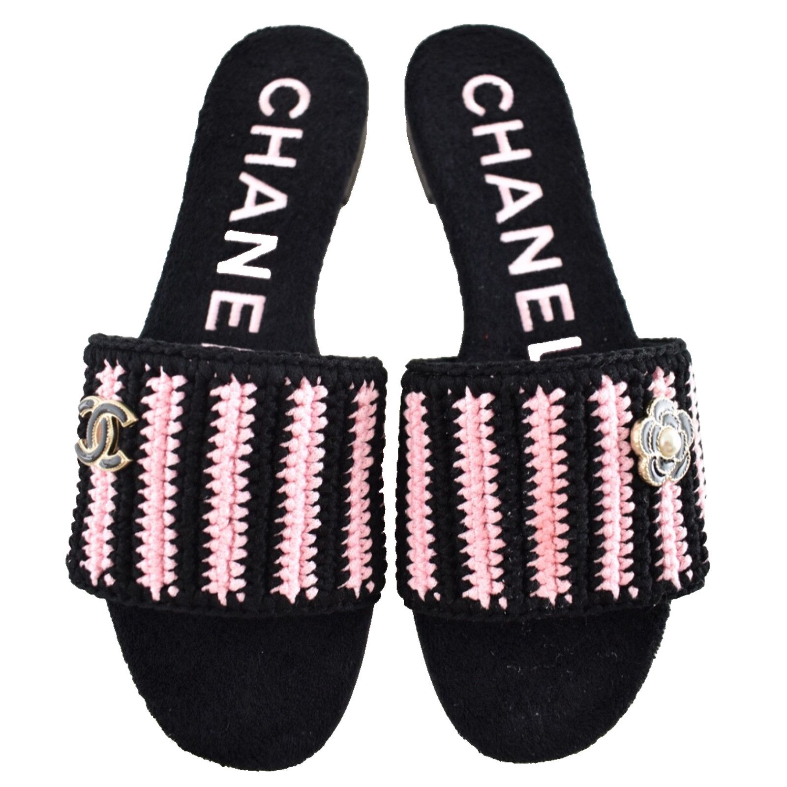 Chanel Chanel 24M Black Pink Crochet Stripe Camellia Flower Logo Size US 9 / IT 39 - 5 Thumbnail
