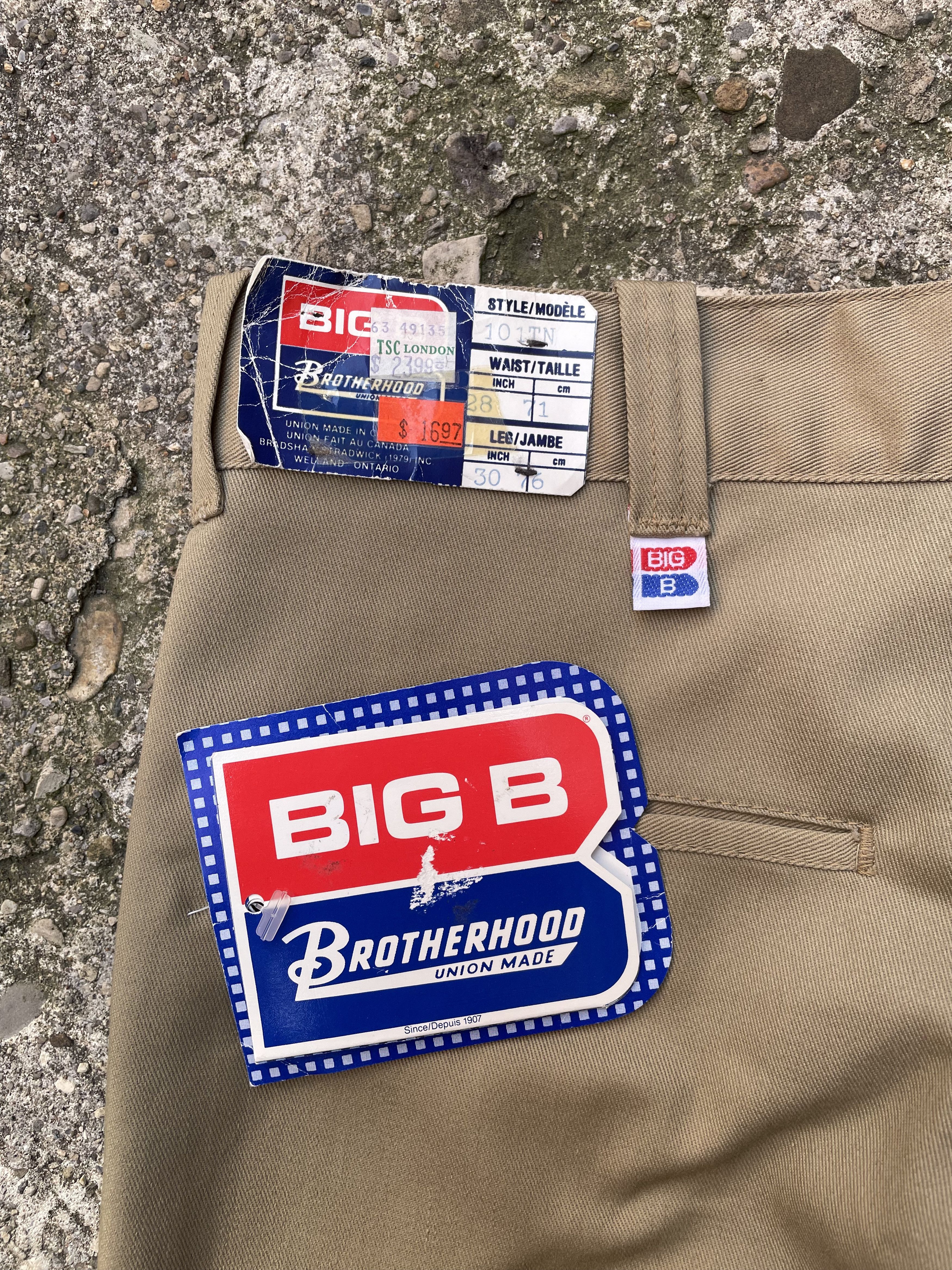 Vintage VTG 1980's Big B Brotherhood Khaki Work Pants DEADSTOCK Size US 29 - 6 Thumbnail