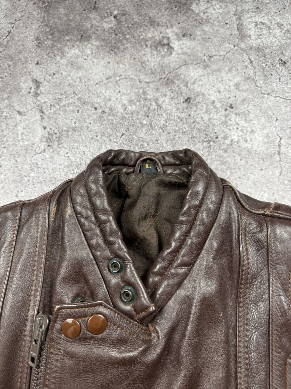 Vintage VINTAGE 80S BROWN BIKER RAMONES FADED RACING LEATHER JACKET Size US L / EU 52-54 / 3 - 11 Thumbnail