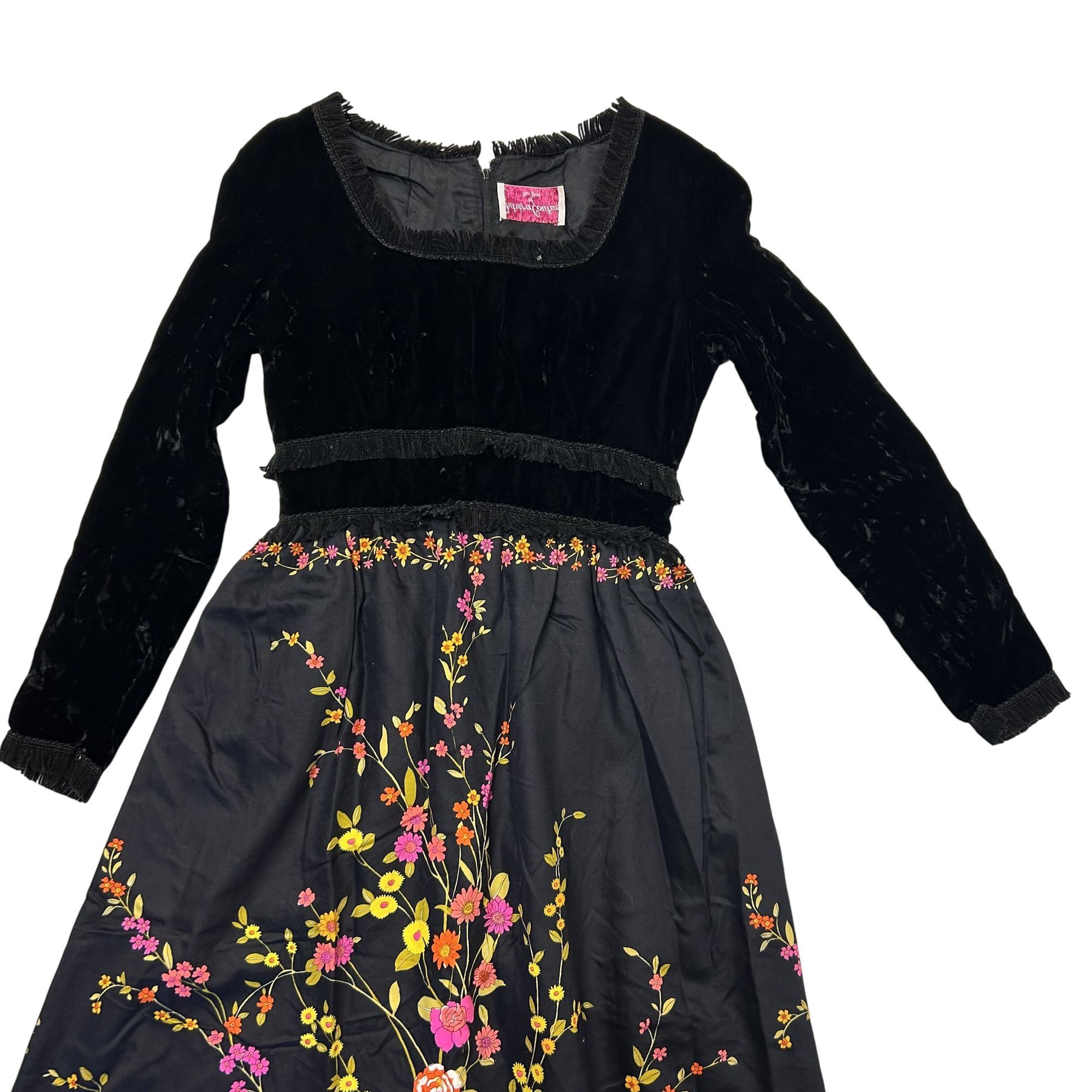 Other 70's VELVET FLORAL Satin Dress Avant Garde Maxi Size XS / US 0-2 / IT 36-38 - 2 Thumbnail