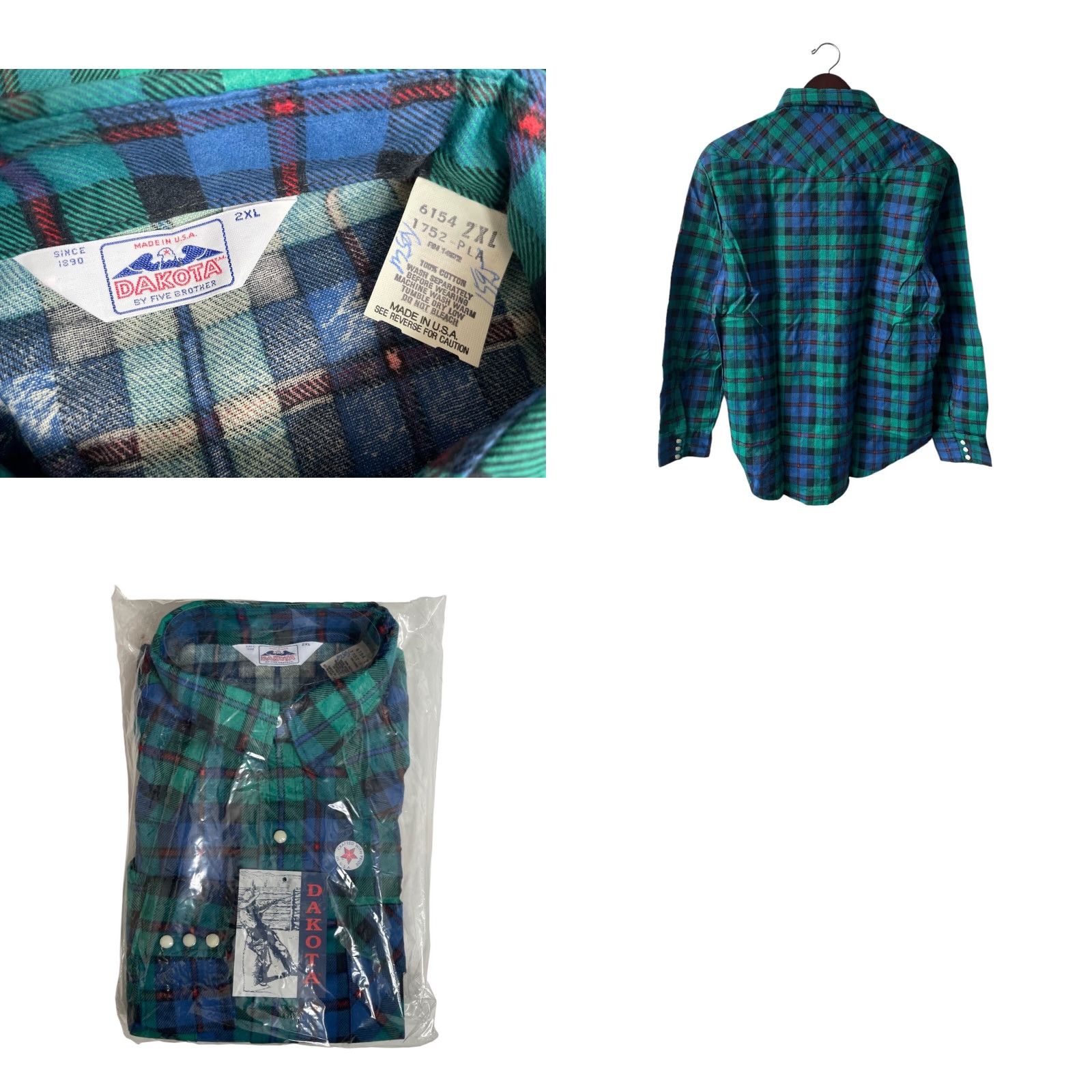 Vintage VINTAGE Five Brother Shirt Dakota Plaid Flannel Mens 2XL NOS NWT USA Made Blue Pearlized Snaps Size US XXL / EU 58 / 5 - 8 Thumbnail