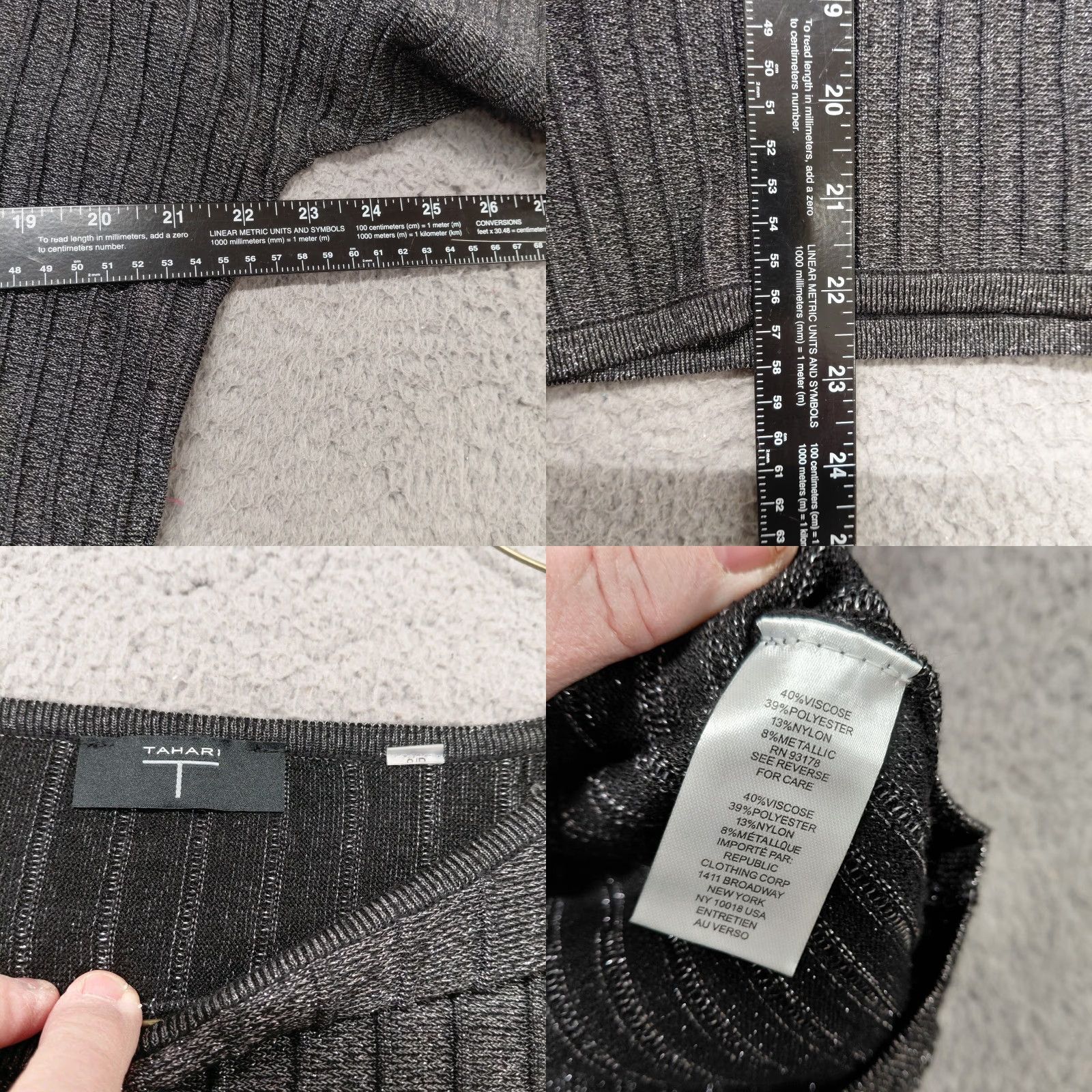 Vintage TAHARI Sweater Women Size S Black Metallic Long Dolman Ribbed Knit Shirt Size S / US 4 / IT 40 - 8 Thumbnail