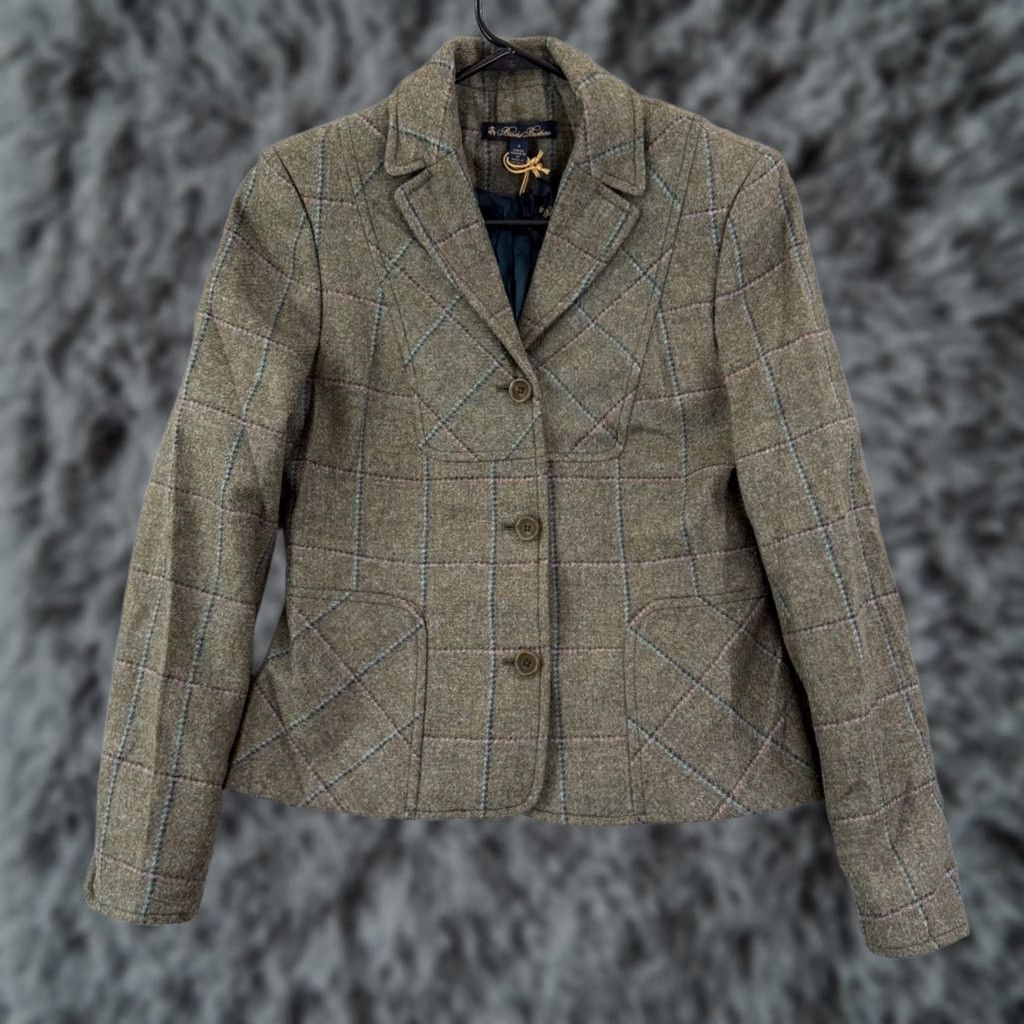 Brooks Brothers VINTAGE Brooks Brothers Blazer Womens 4 Green Wool Check Tweed Business Jacket Size S / US 4 / IT 40 - 1 Thumbnail