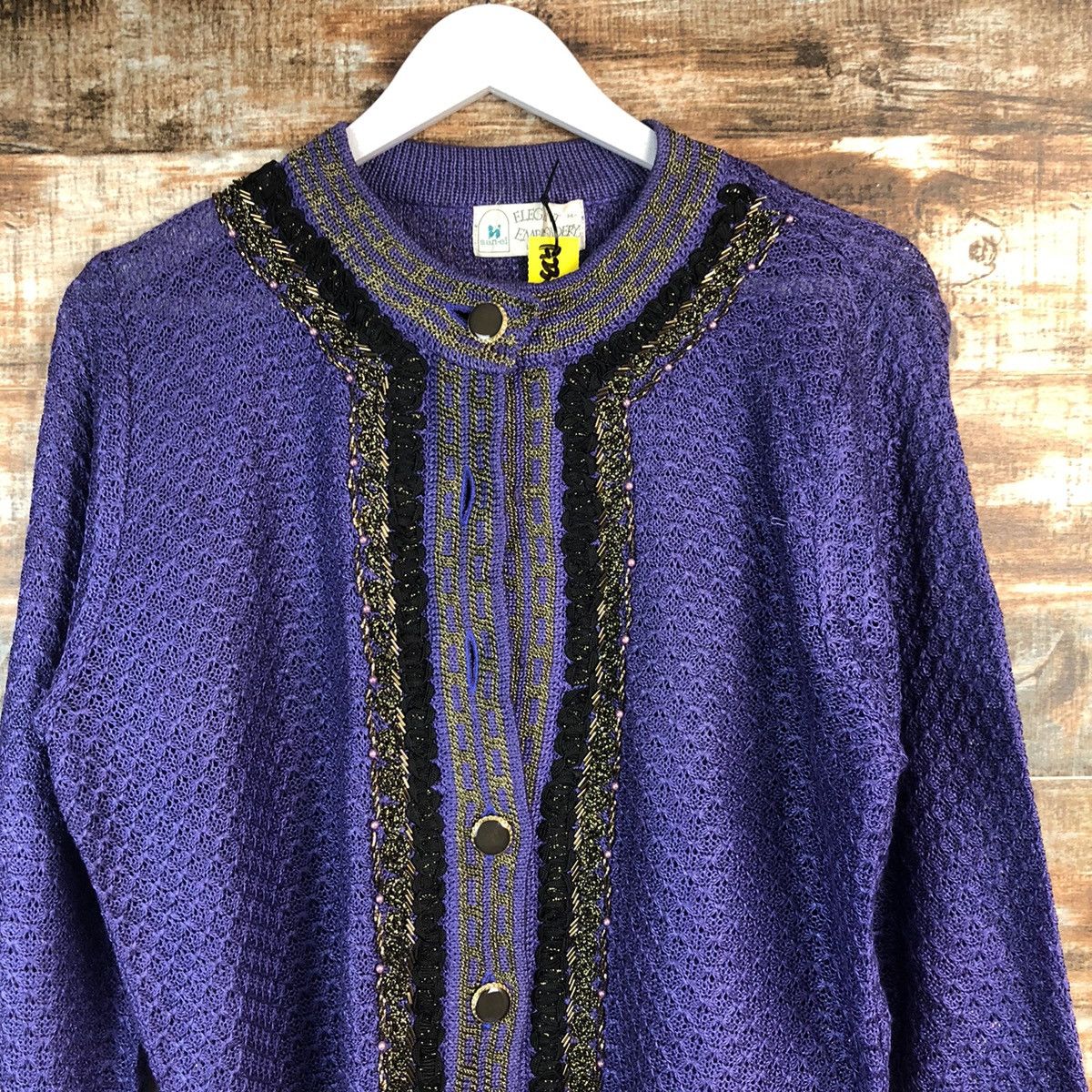 Japanese Brand Elegant Embroidery Purple Cardigan Knitwear #A2350 Size M / US 6-8 / IT 42-44 - 5 Thumbnail