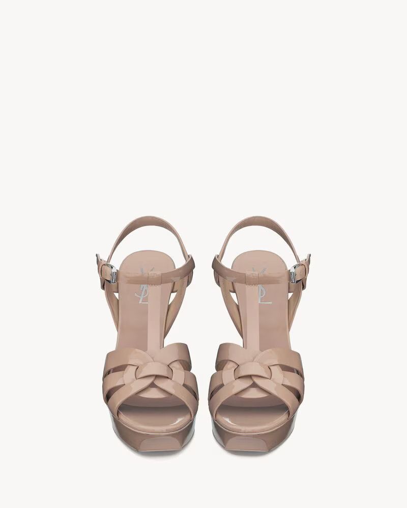 Saint Laurent Paris o1s1wg111024 Tribute Platform Sandals Patent Leather Beige Size US 4 / IT 34 - 2 Thumbnail