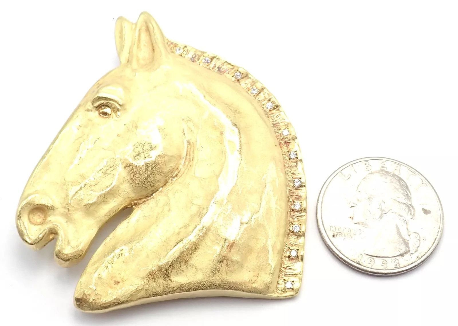 Hermes Paris 18k Solid Yellow Gold Diamond Horse Extra Large Brooch Size ONE SIZE - 4 Thumbnail